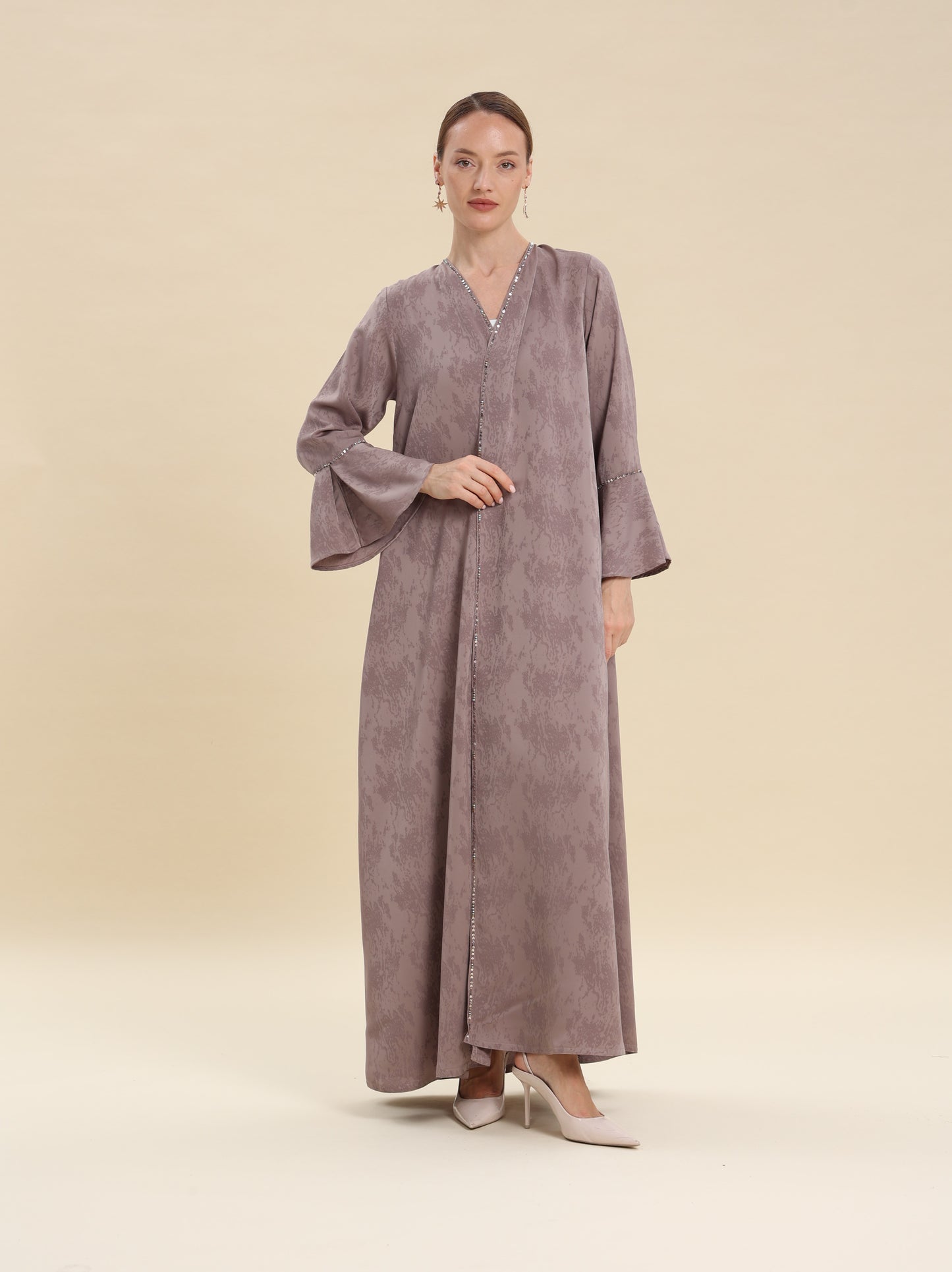 LIGHT COFFE JAQUARD FLARE ABAYA