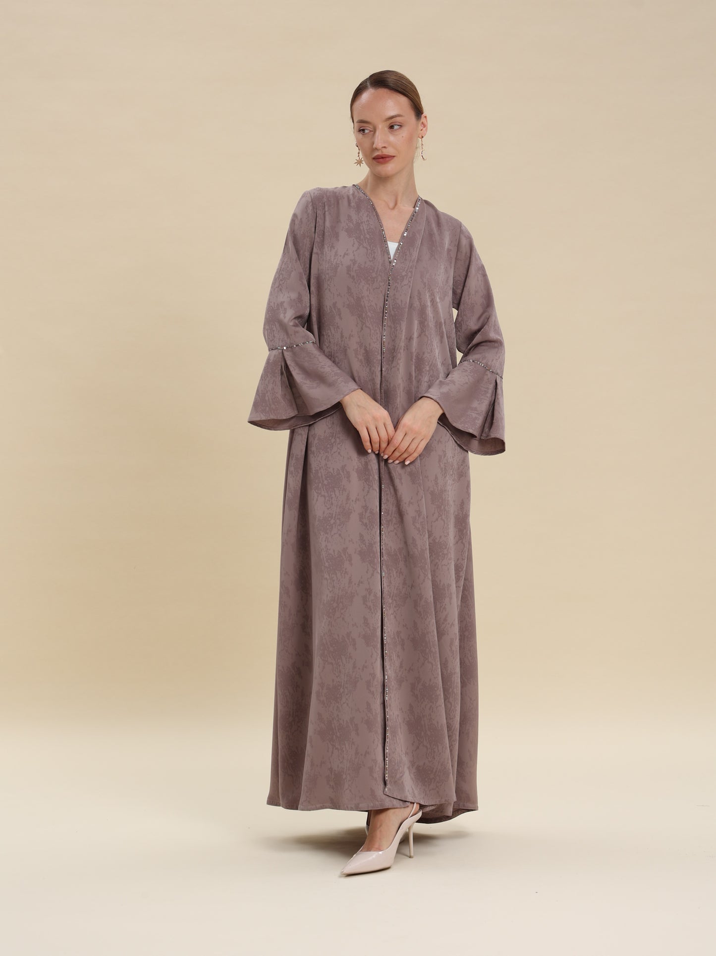 LIGHT COFFE JAQUARD FLARE ABAYA