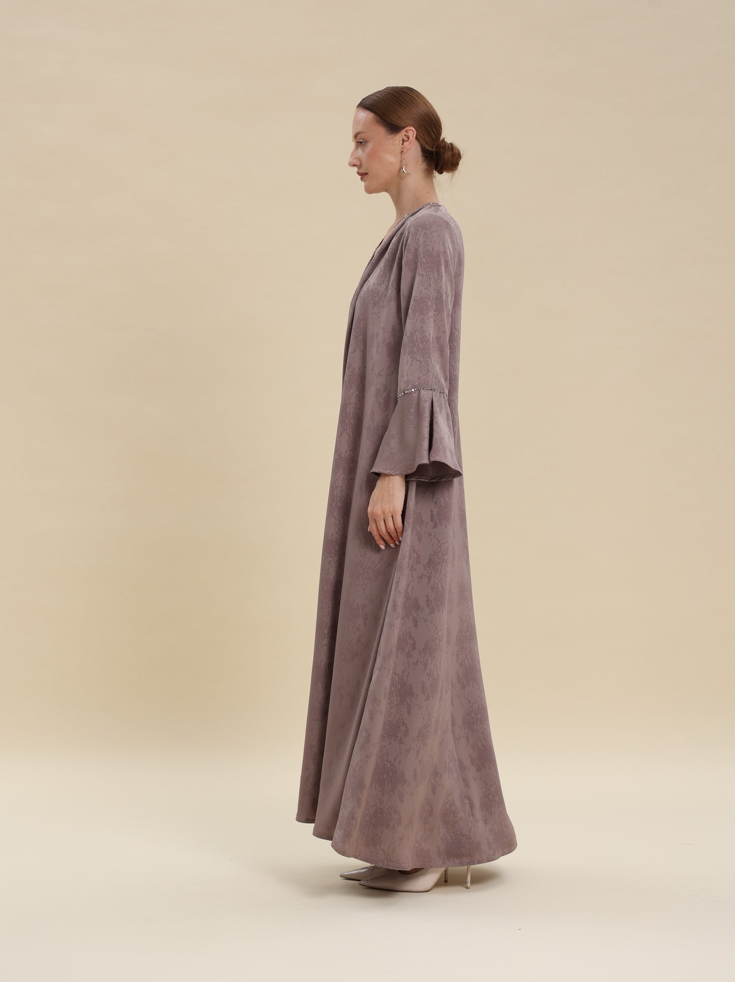 LIGHT COFFE JAQUARD FLARE ABAYA