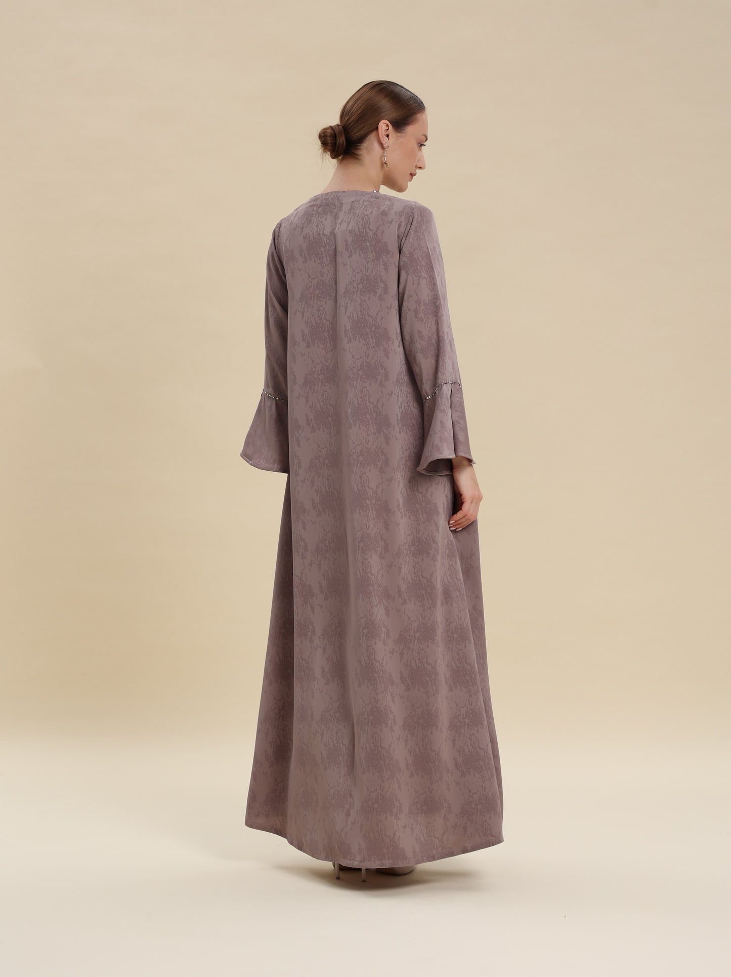 LIGHT COFFE JAQUARD FLARE ABAYA