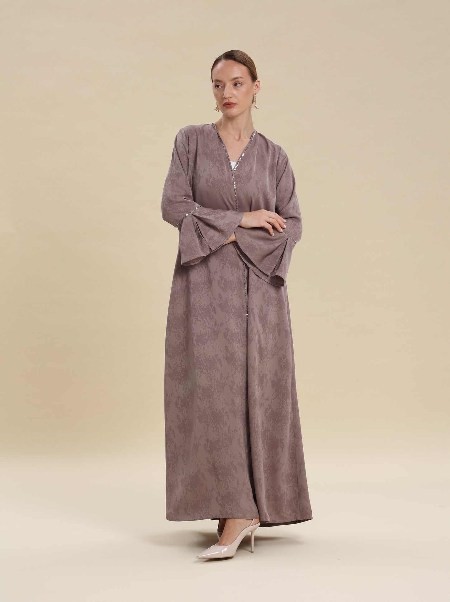 LIGHT COFFE JAQUARD FLARE ABAYA