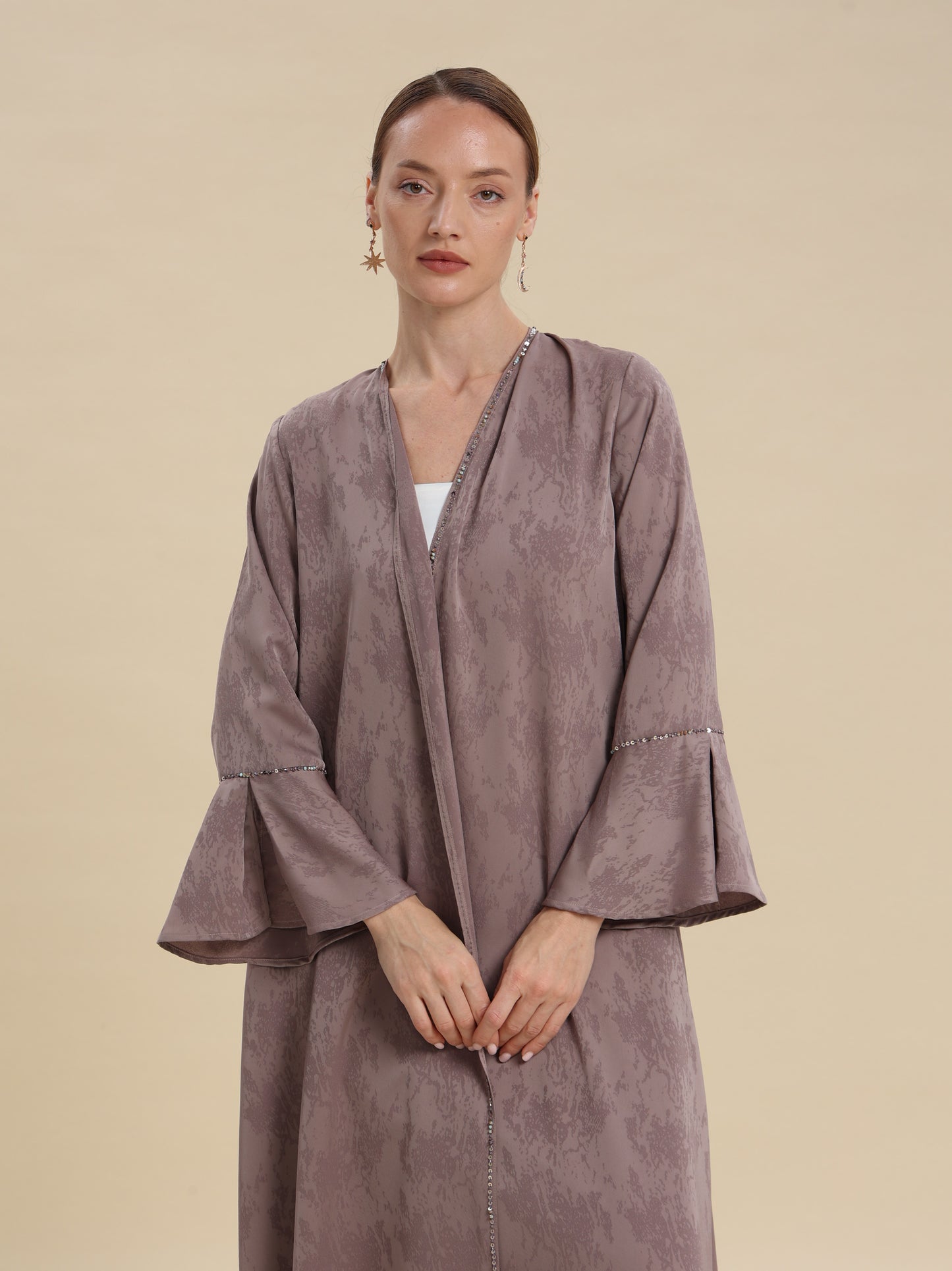LIGHT COFFE JAQUARD FLARE ABAYA