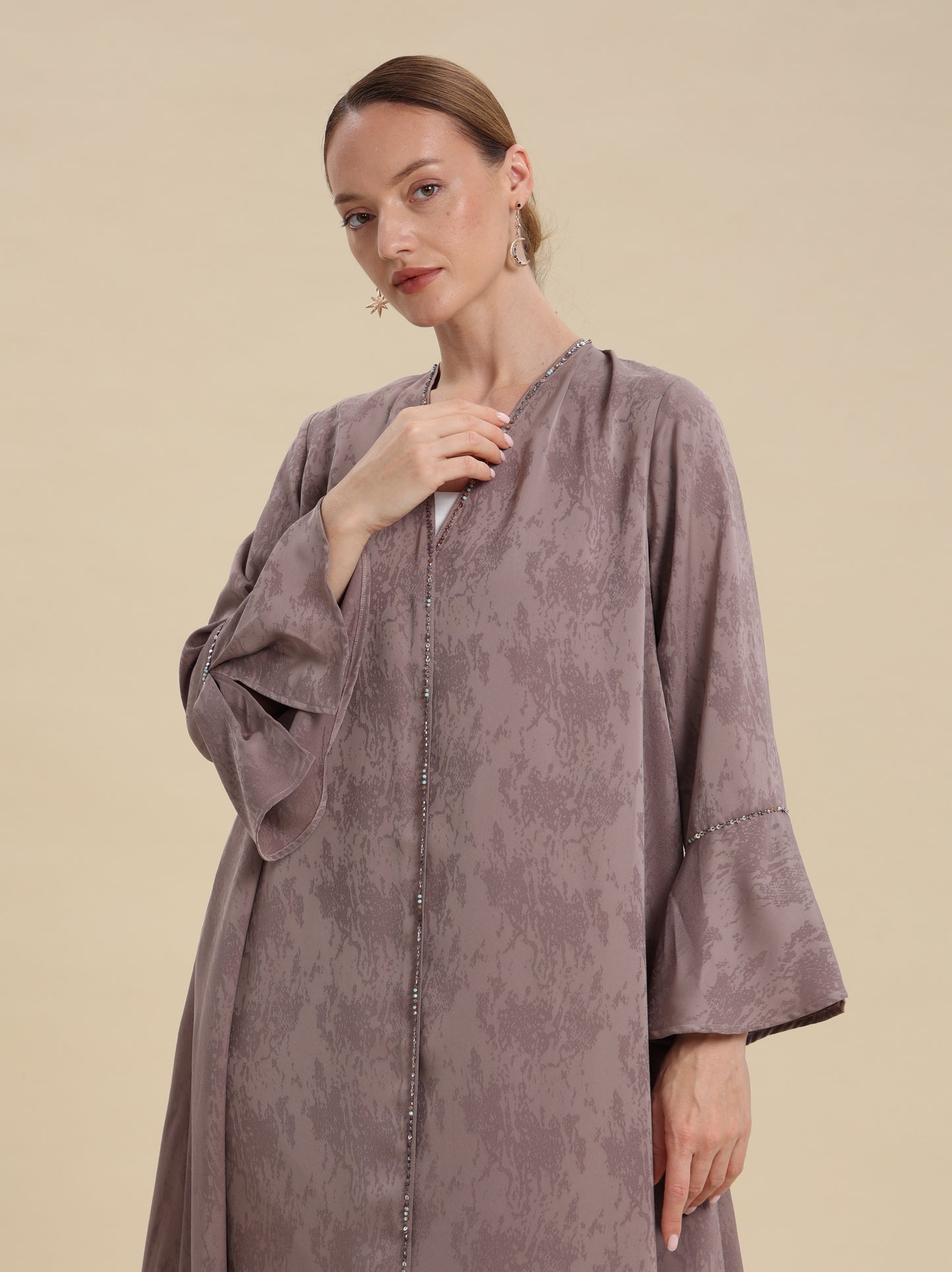 LIGHT COFFE JAQUARD FLARE ABAYA