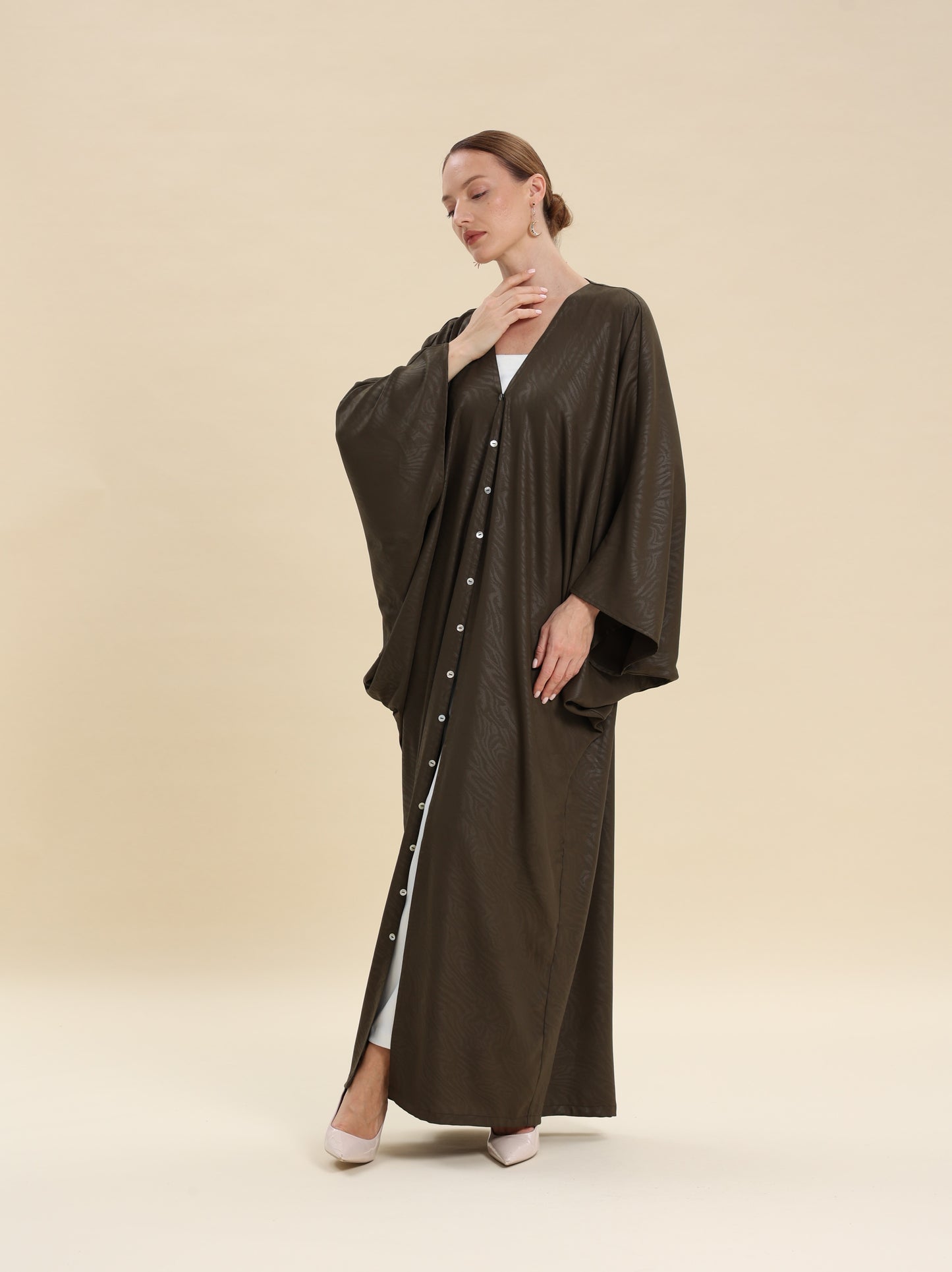 DARK OLIVE JAQUARD ABAYA