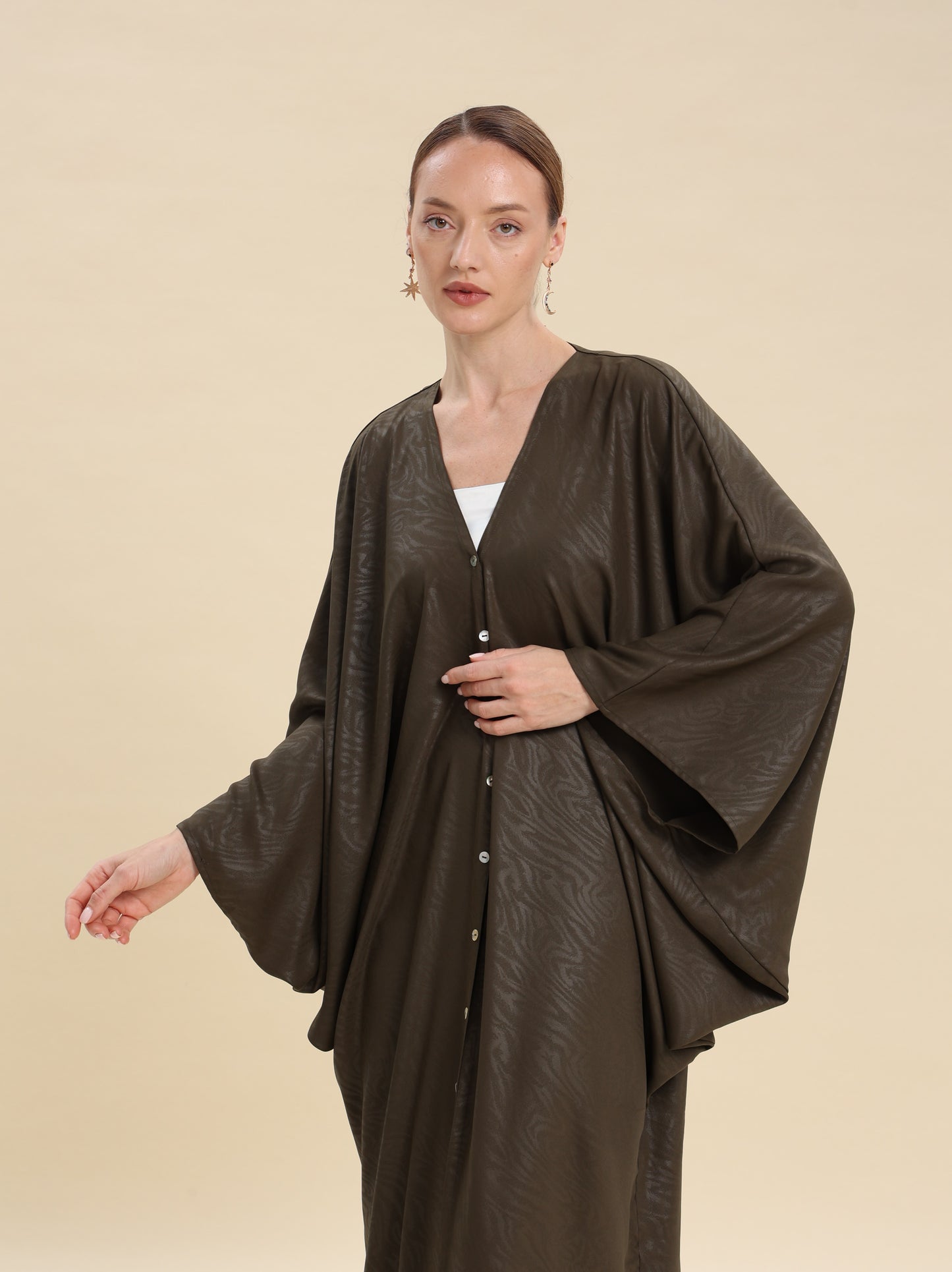 DARK OLIVE JAQUARD ABAYA