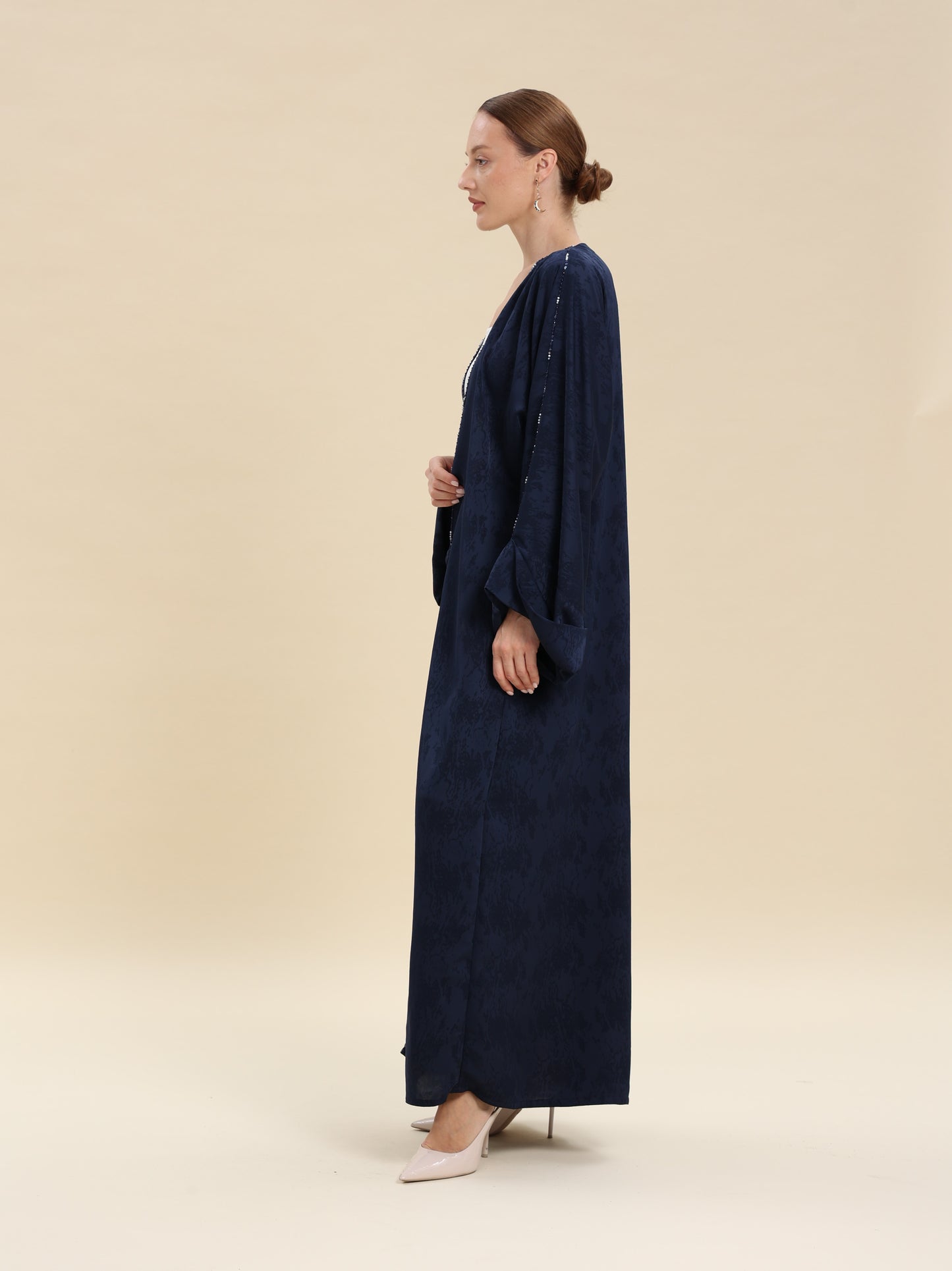 NAVY BLUE JAQUARD ABAYA