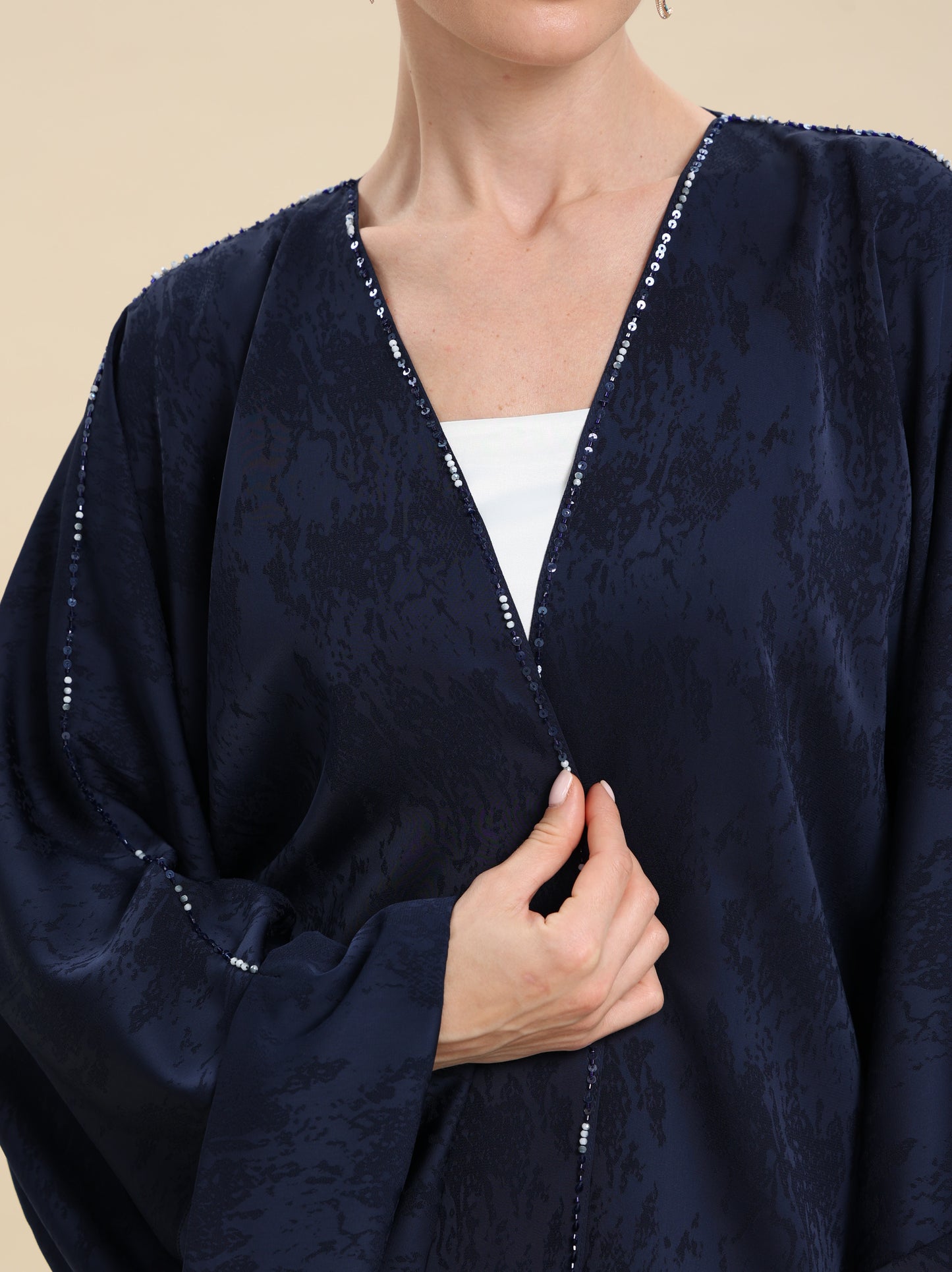 NAVY BLUE JAQUARD ABAYA