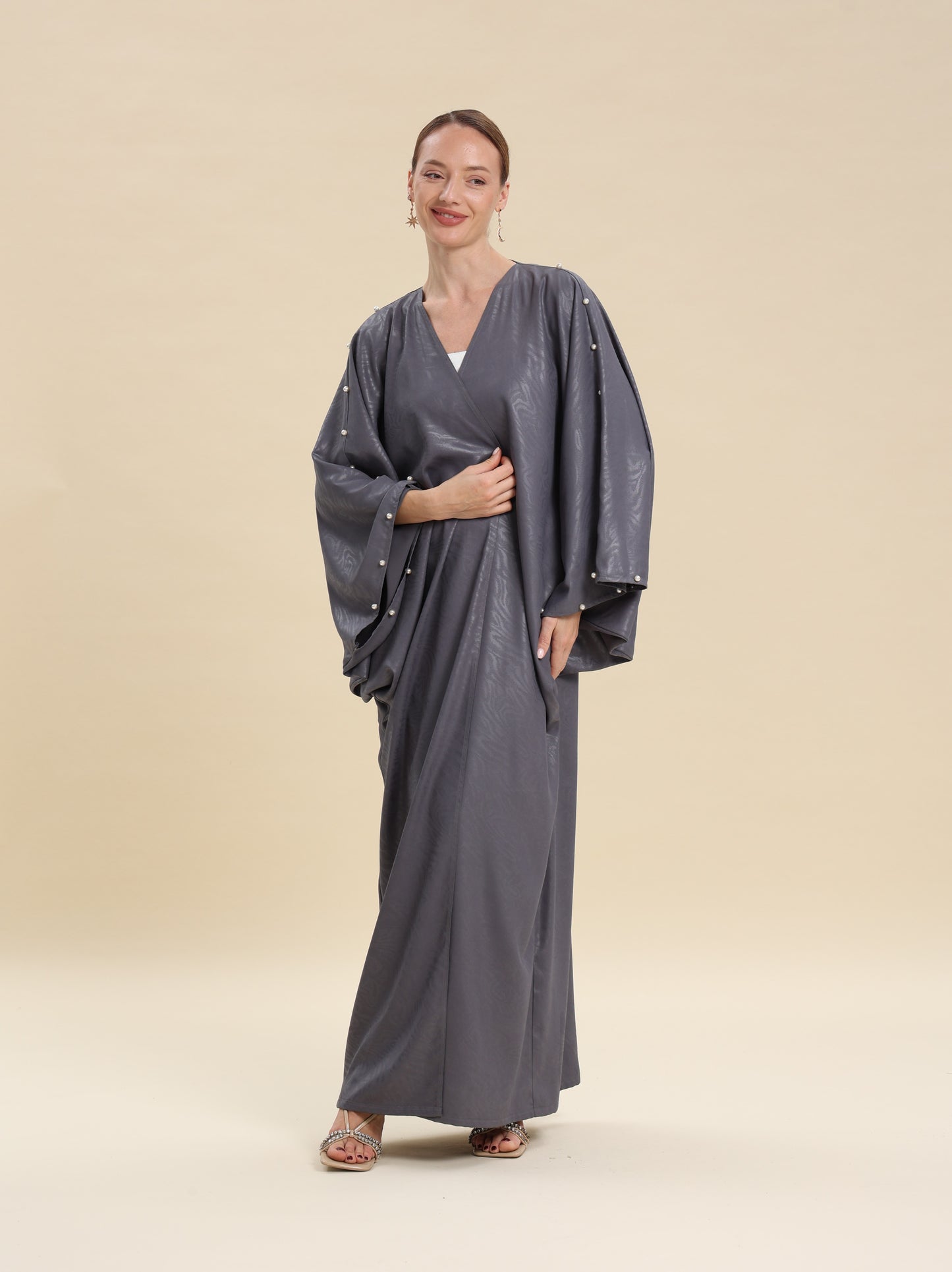 GRAY JAQUARD ABAYA