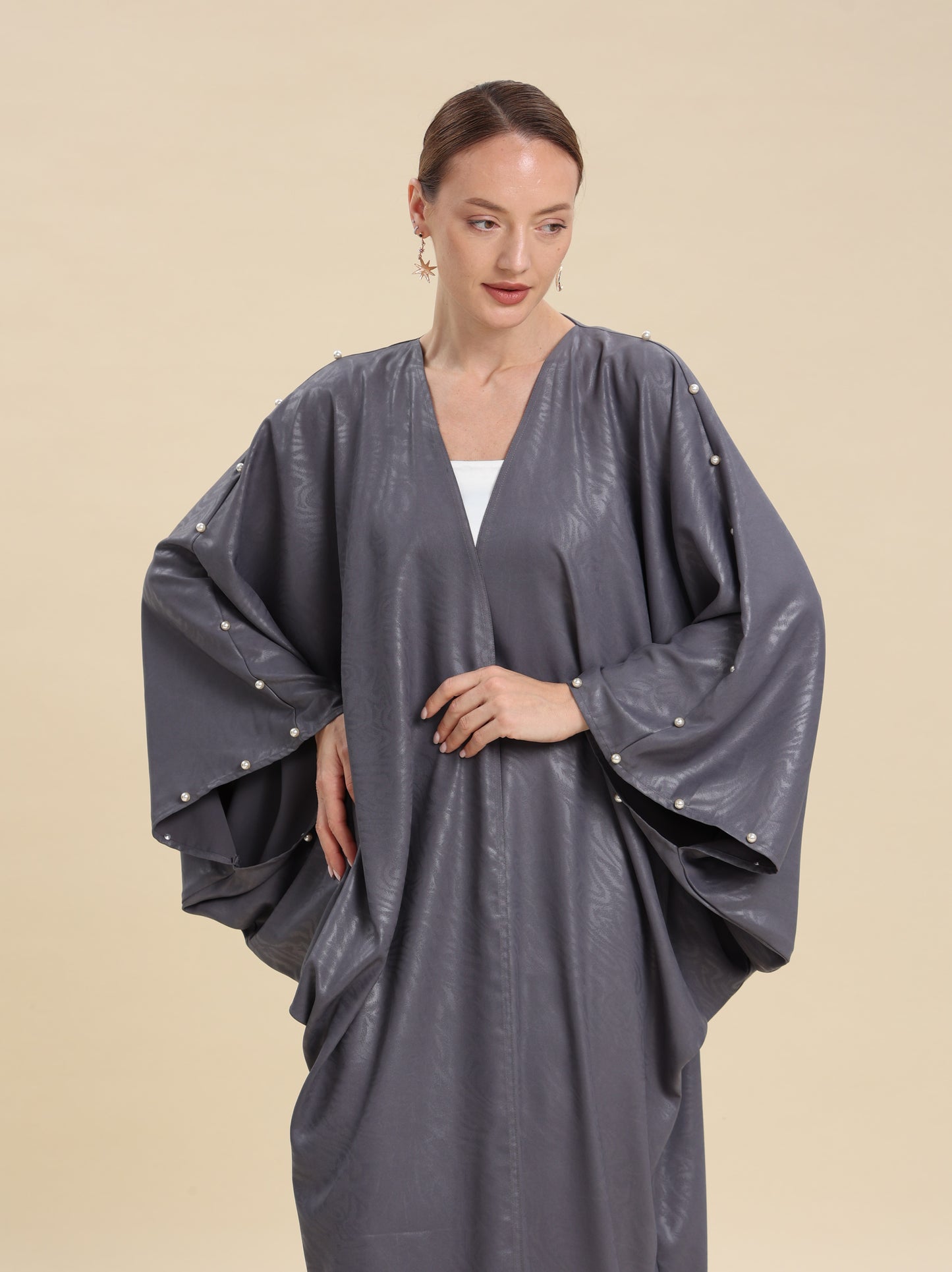 GRAY JAQUARD ABAYA