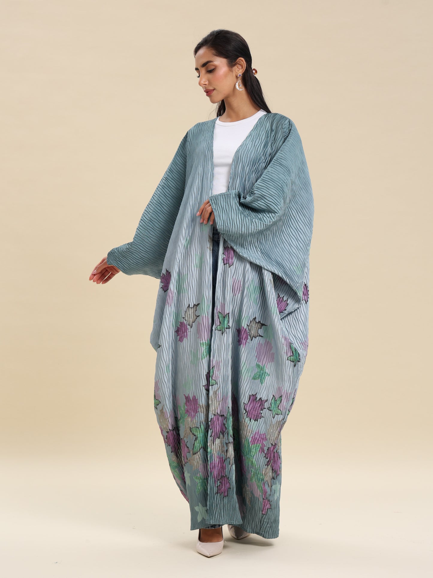CREASE CREPE PRINTED BISHT