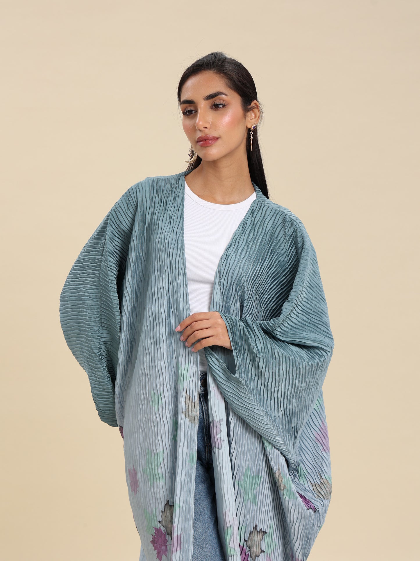 CREASE CREPE PRINTED BISHT