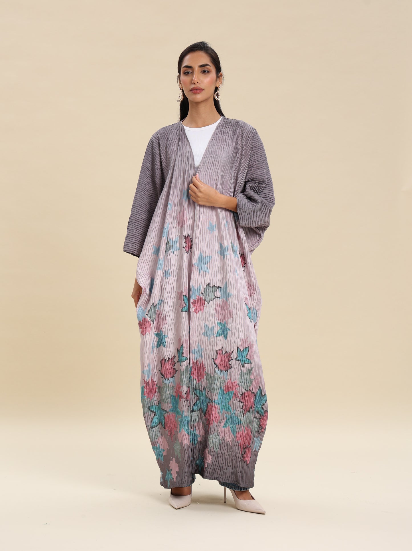 CREASE CREPE PRINTED BISHT