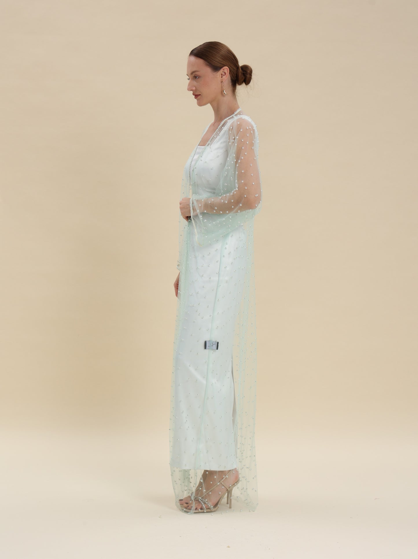 MESH TULLE PEARL MAXI CARDIGAN