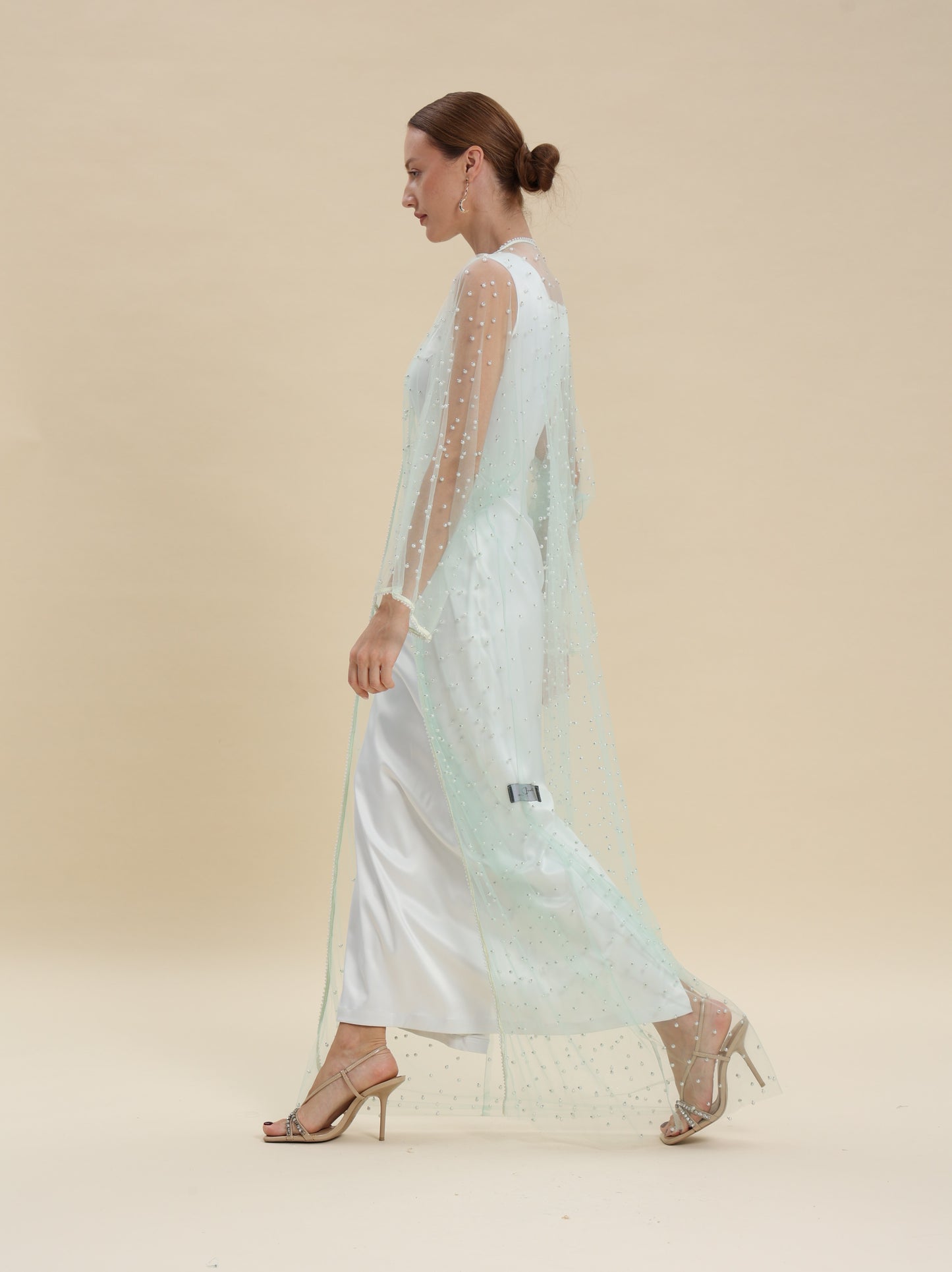 MESH TULLE PEARL MAXI CARDIGAN