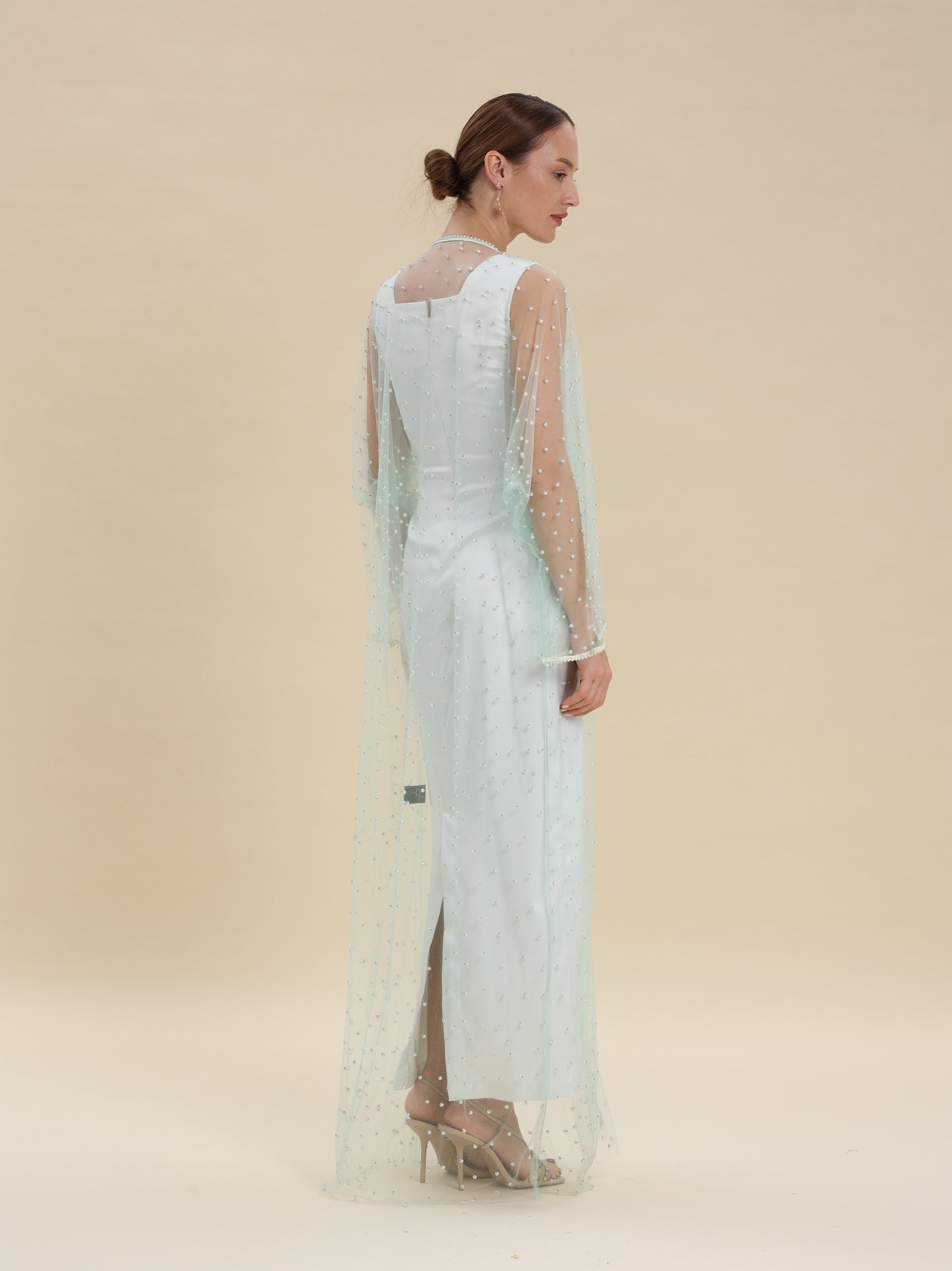 MESH TULLE PEARL MAXI CARDIGAN