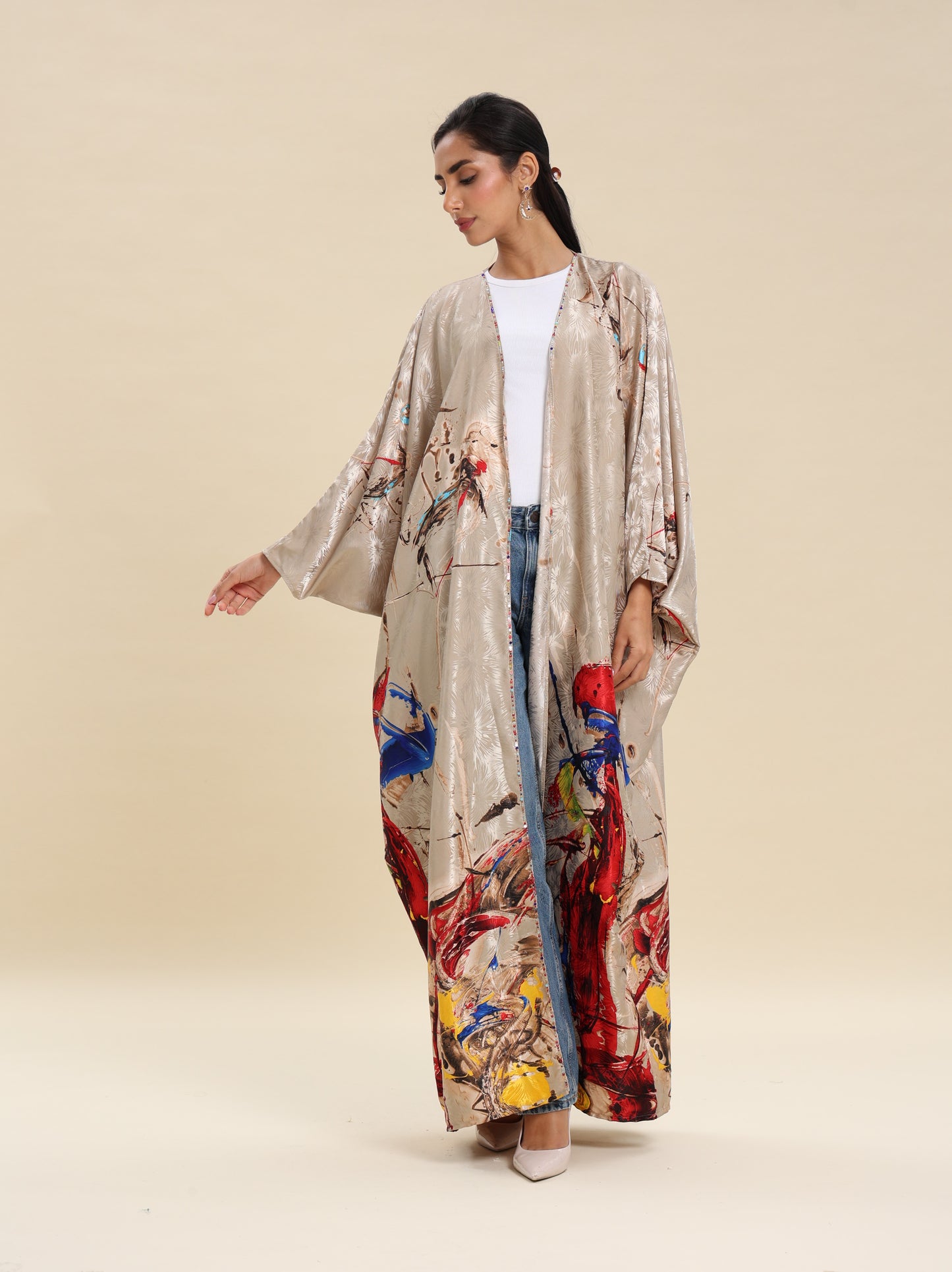 PRINTED SILKY BISHT