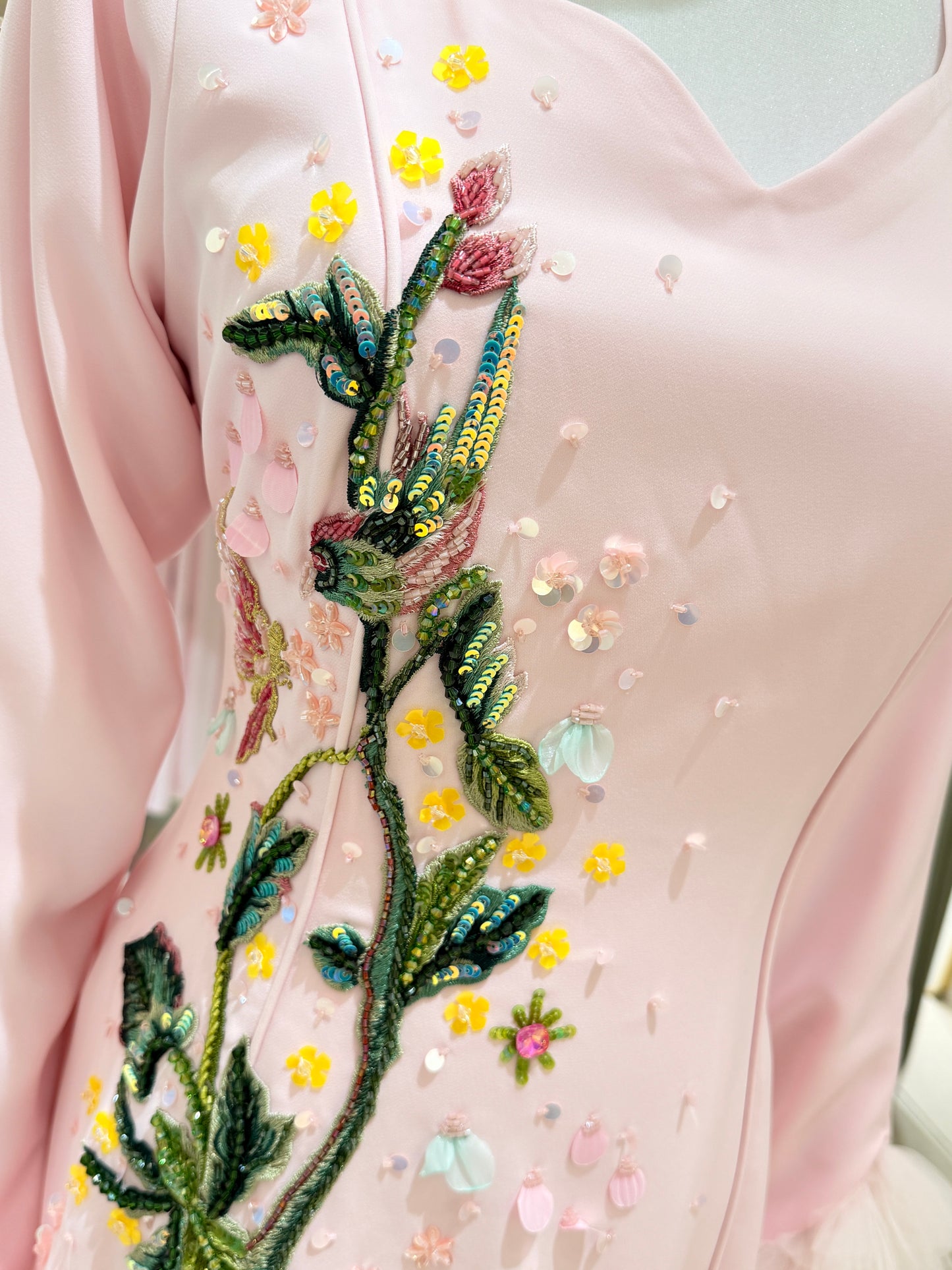 Pink Rich sp dress with green work