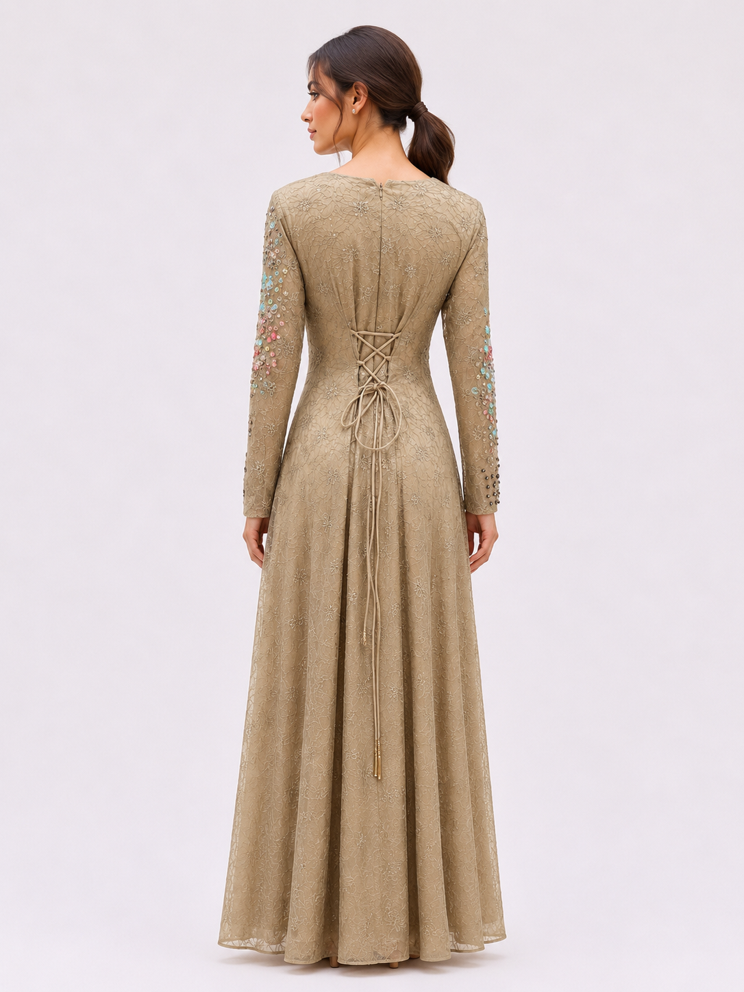 Dantelle Lace golden olive modest dress
