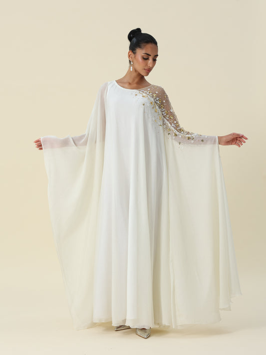 Off White Metallic Chiffon Kaftan