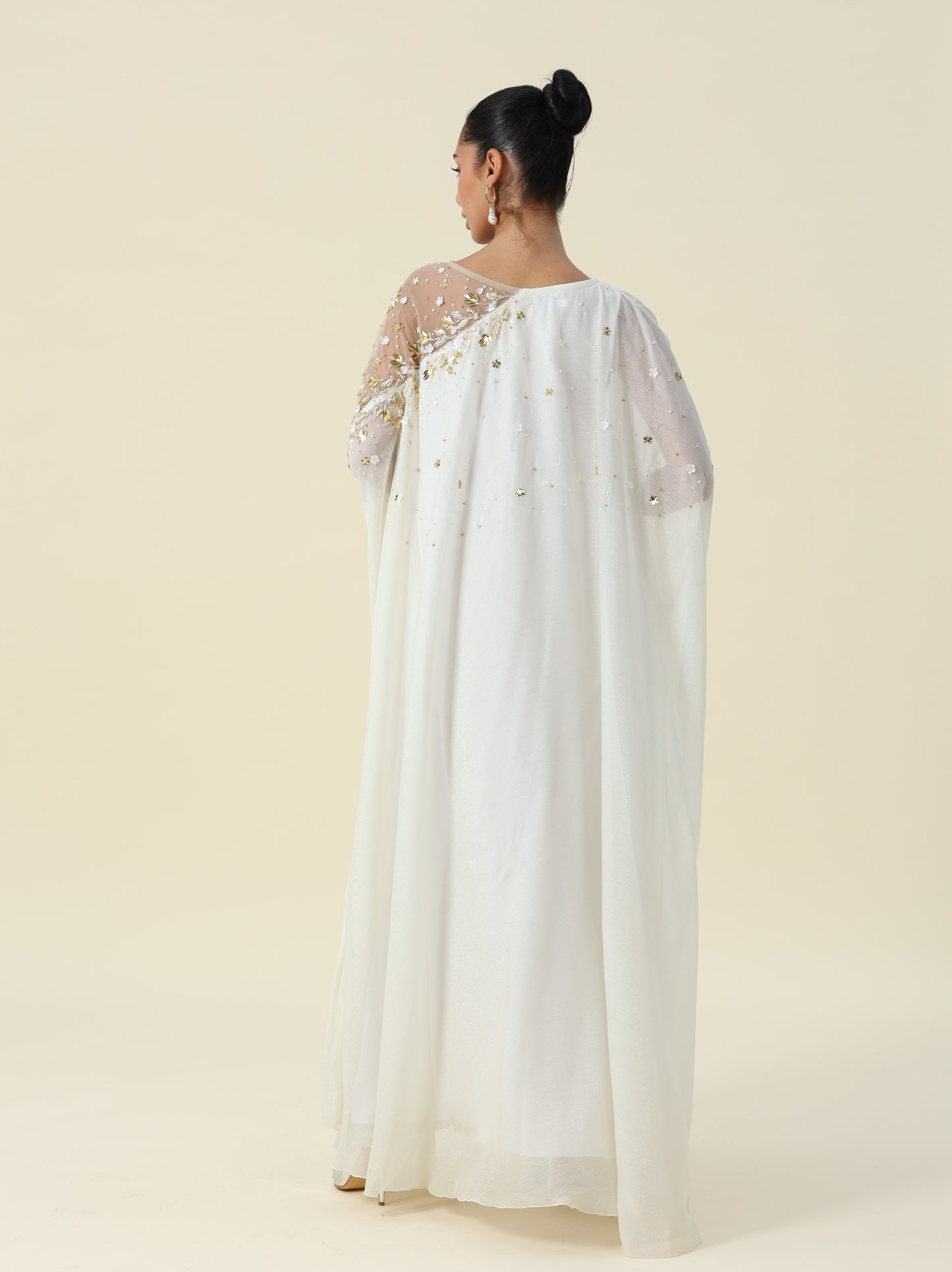 Off White Metallic Chiffon Kaftan