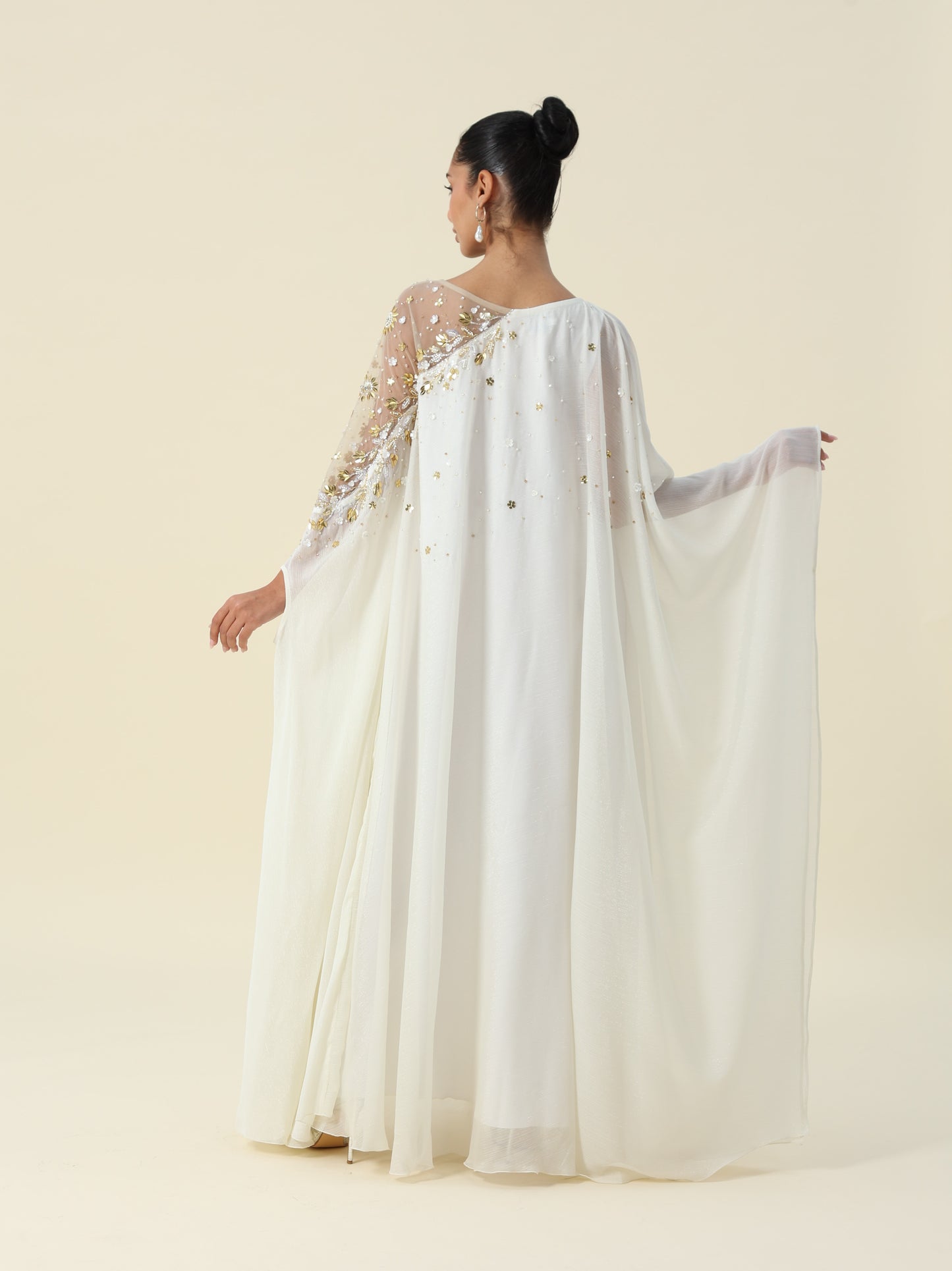 Off White Metallic Chiffon Kaftan