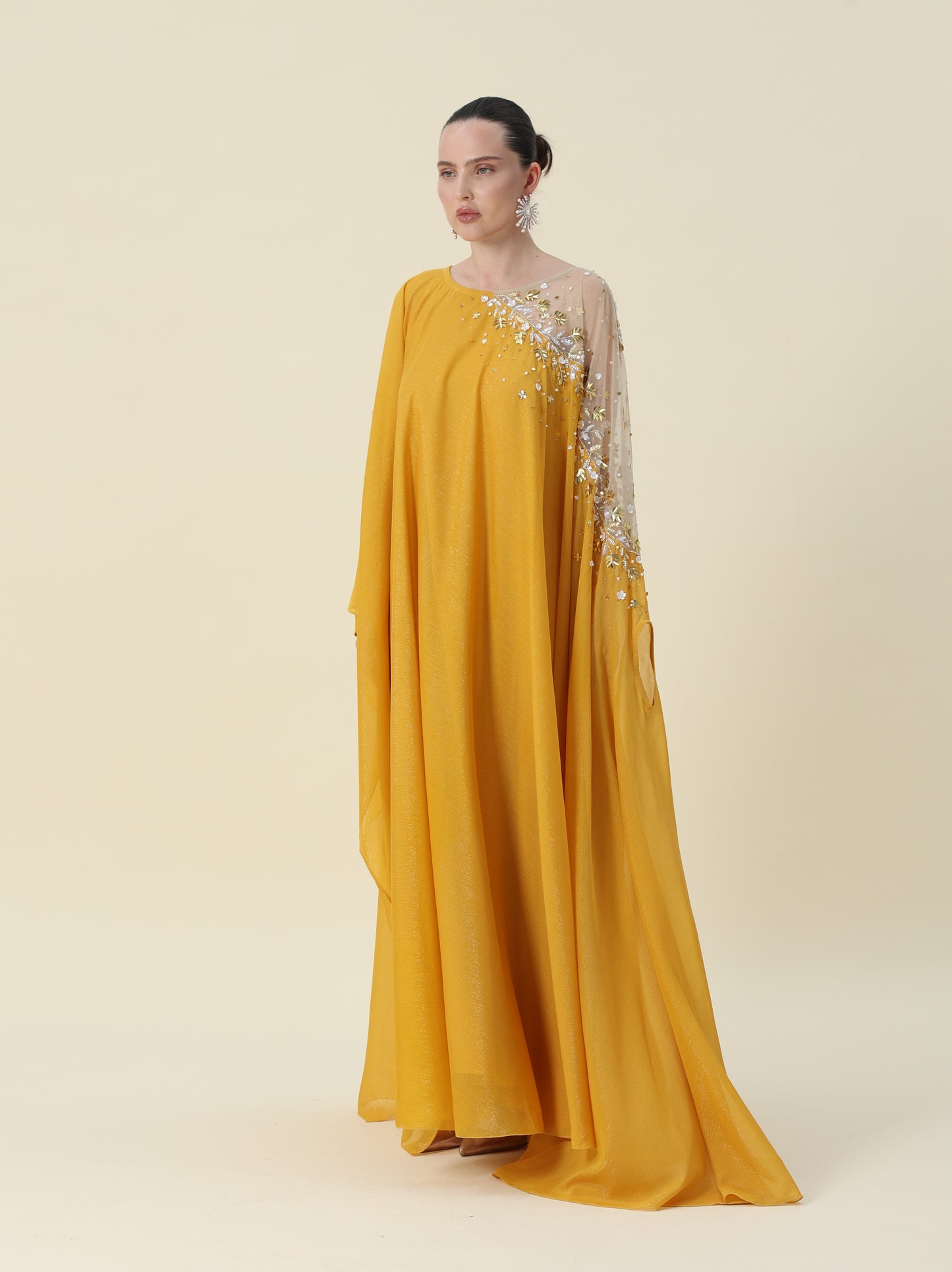 Moustard Mettalic Chiffon Kaftan