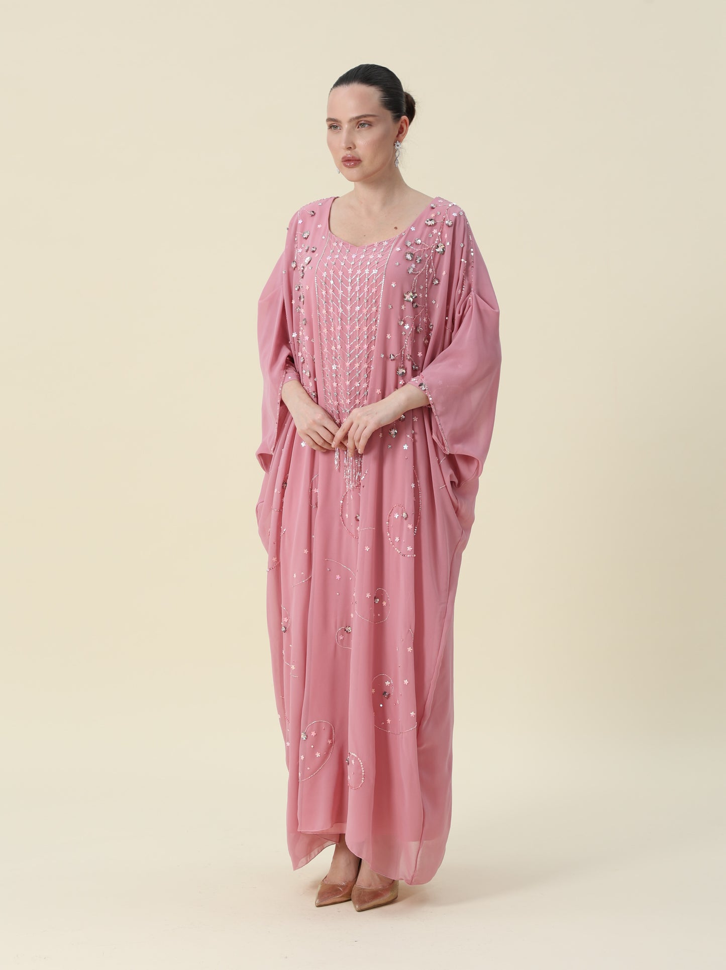 Rose Pink Georgette Chiffon Arabic Thob