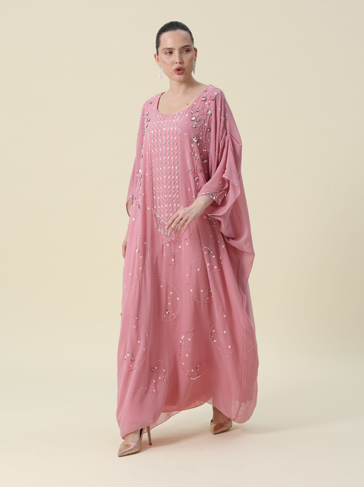 Rose Pink Georgette Chiffon Arabic Thob