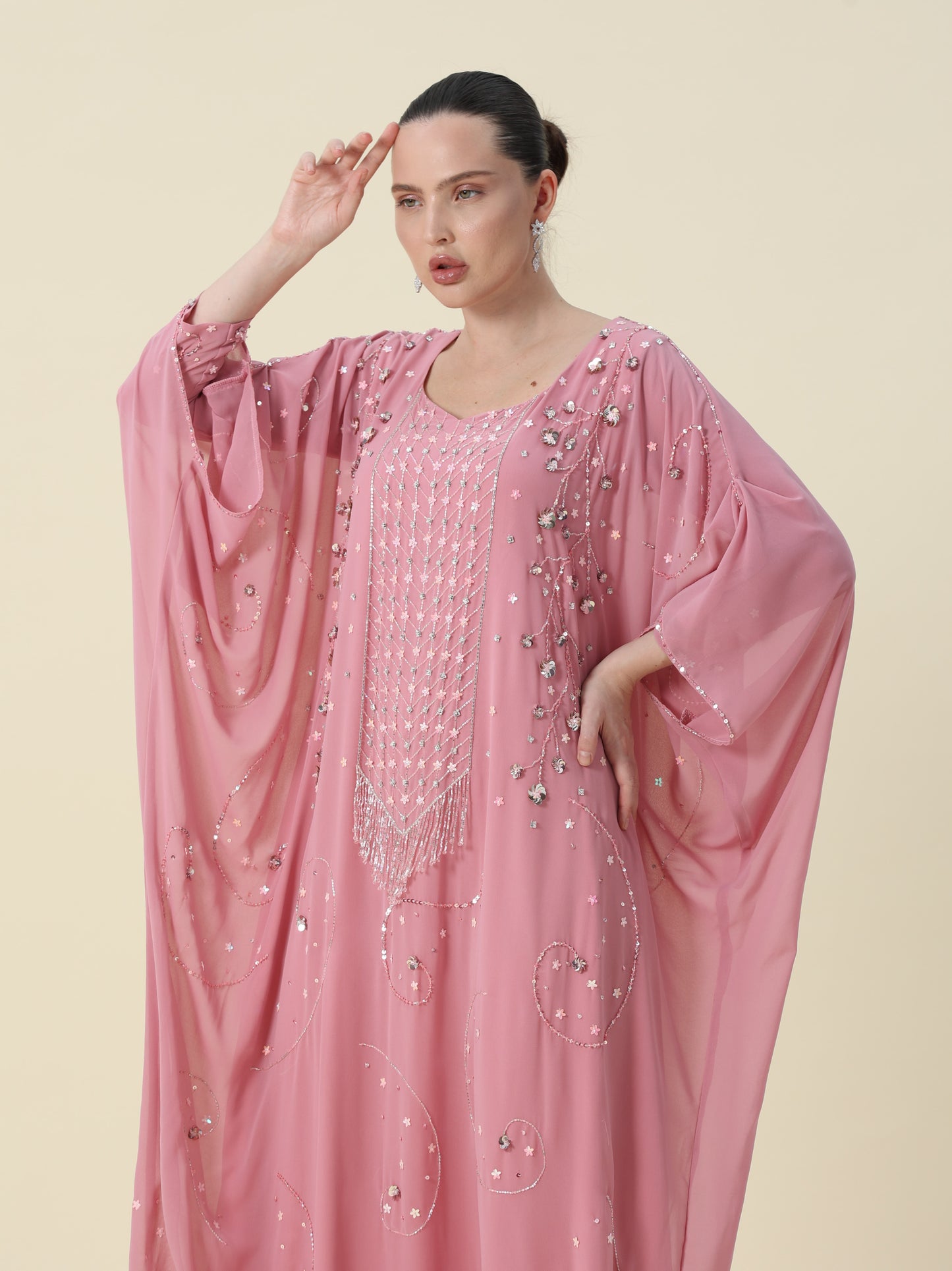 Rose Pink Georgette Chiffon Arabic Thob