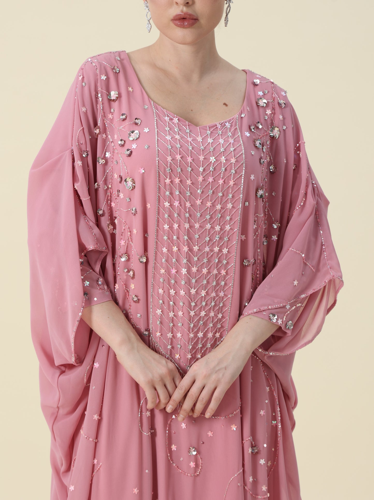 Rose Pink Georgette Chiffon Arabic Thob