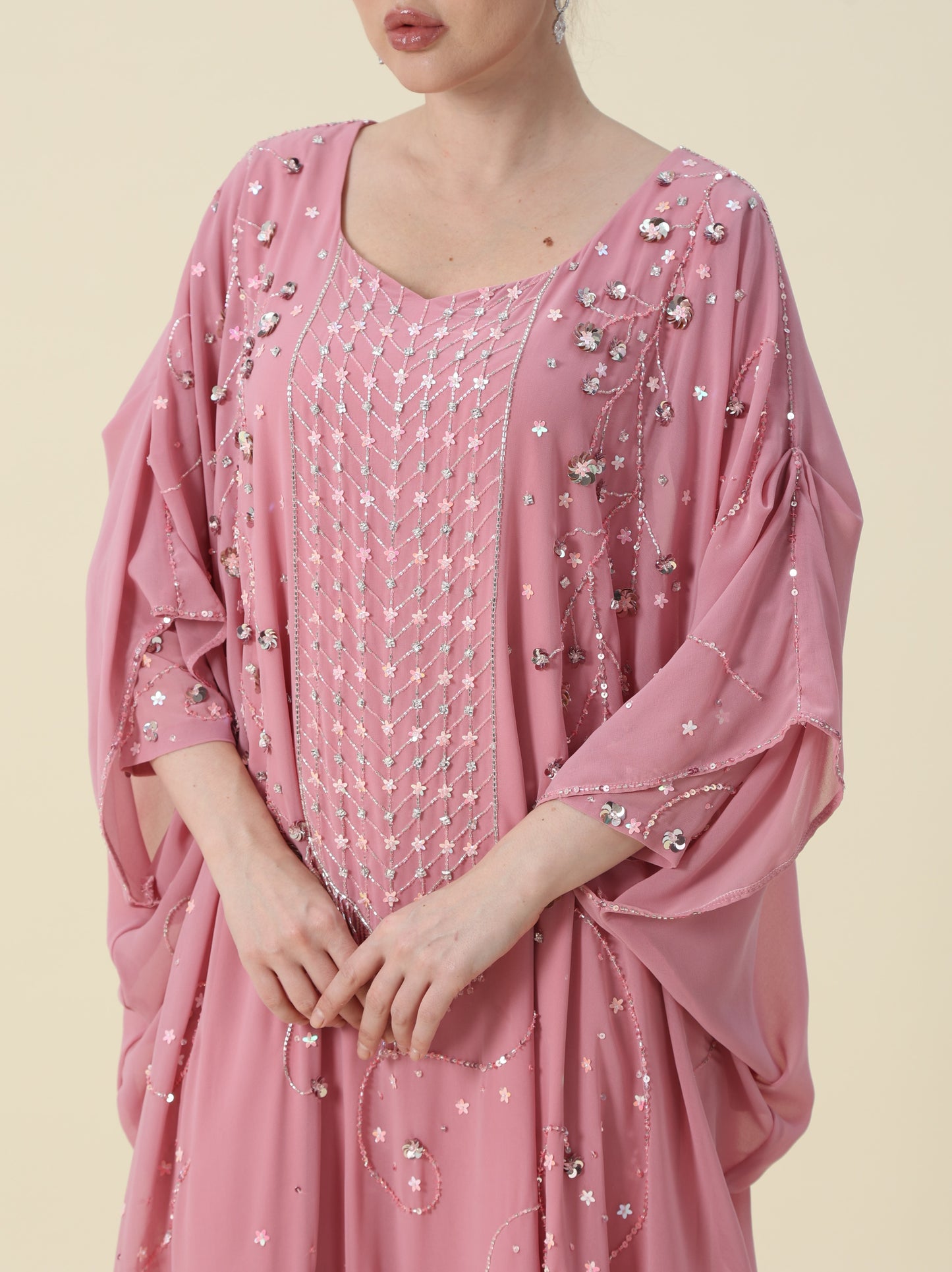 Rose Pink Georgette Chiffon Arabic Thob