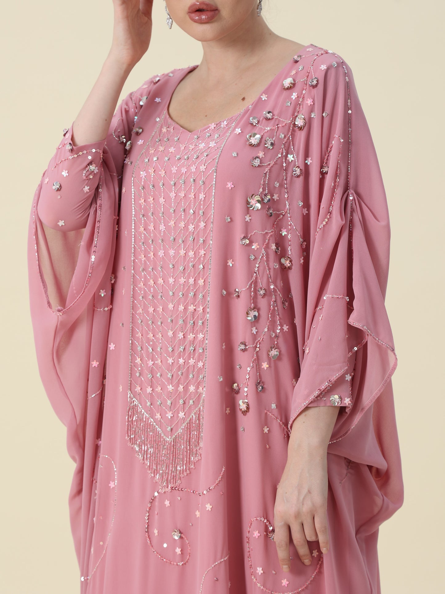 Rose Pink Georgette Chiffon Arabic Thob