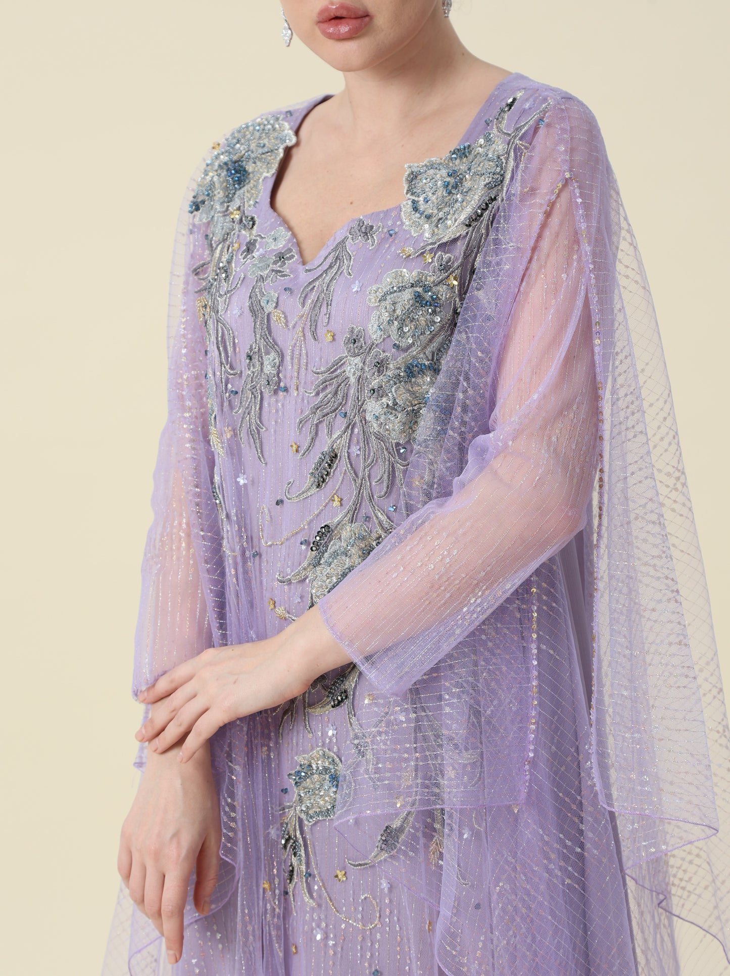 Purple Mesh Tulle Arabic Thob