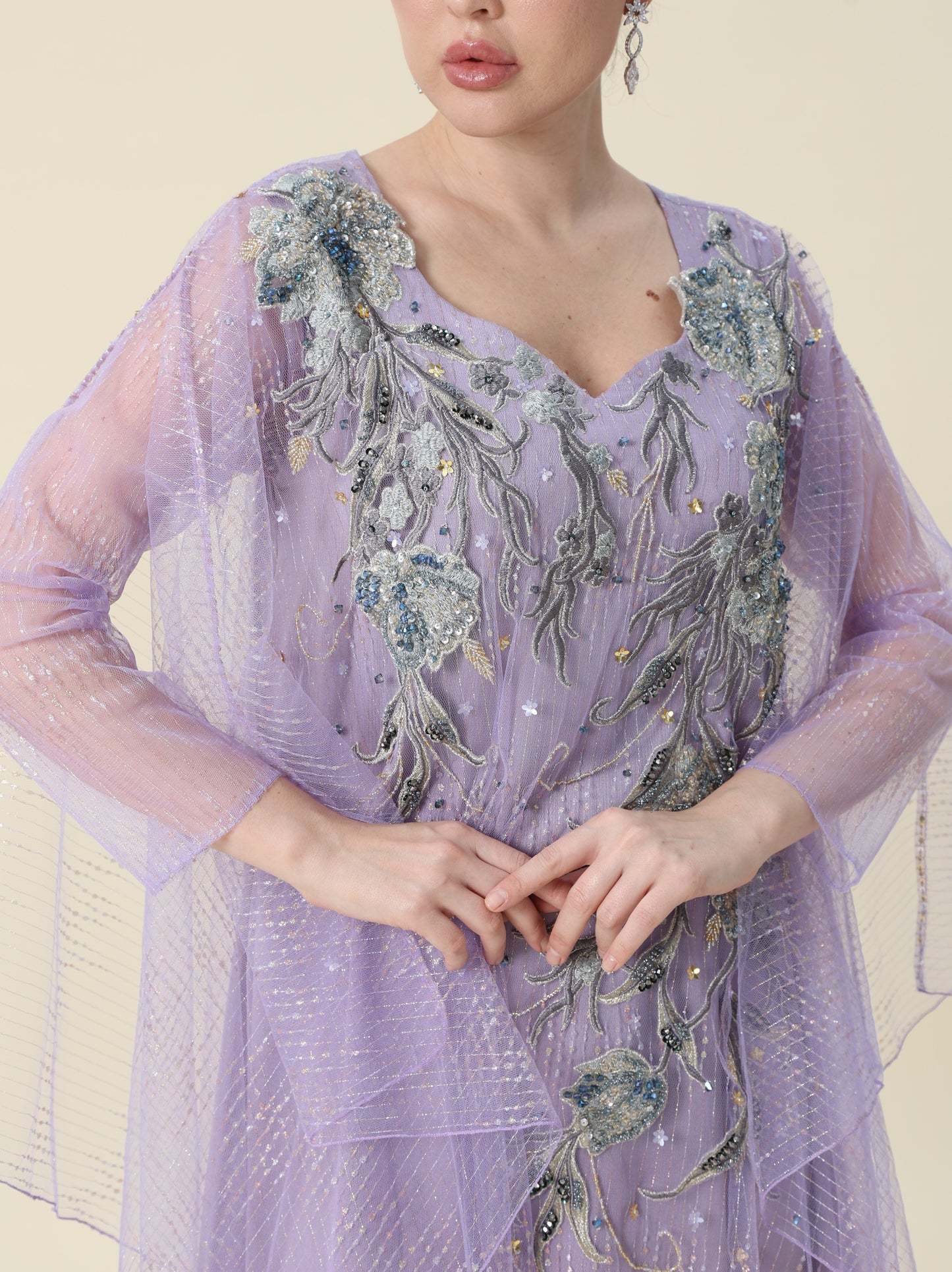 Purple Mesh Tulle Arabic Thob