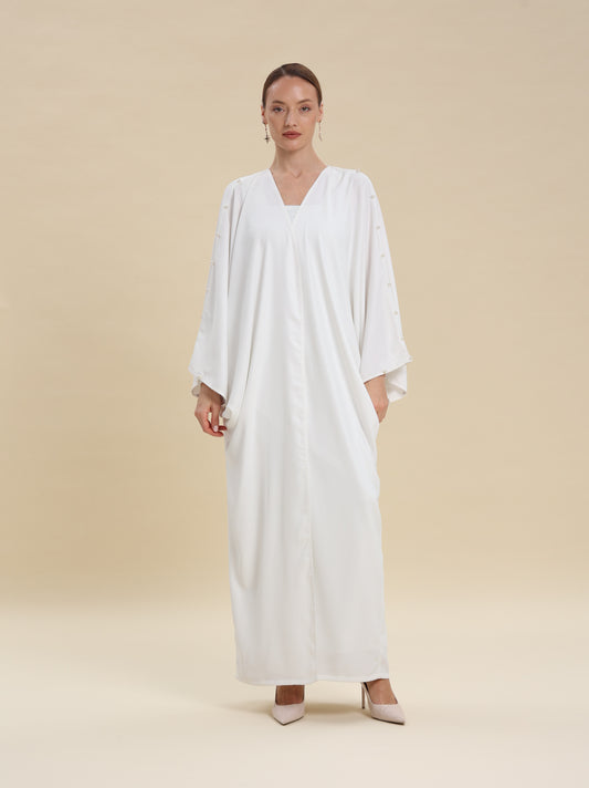 WHITE JAQUARD ABAYA