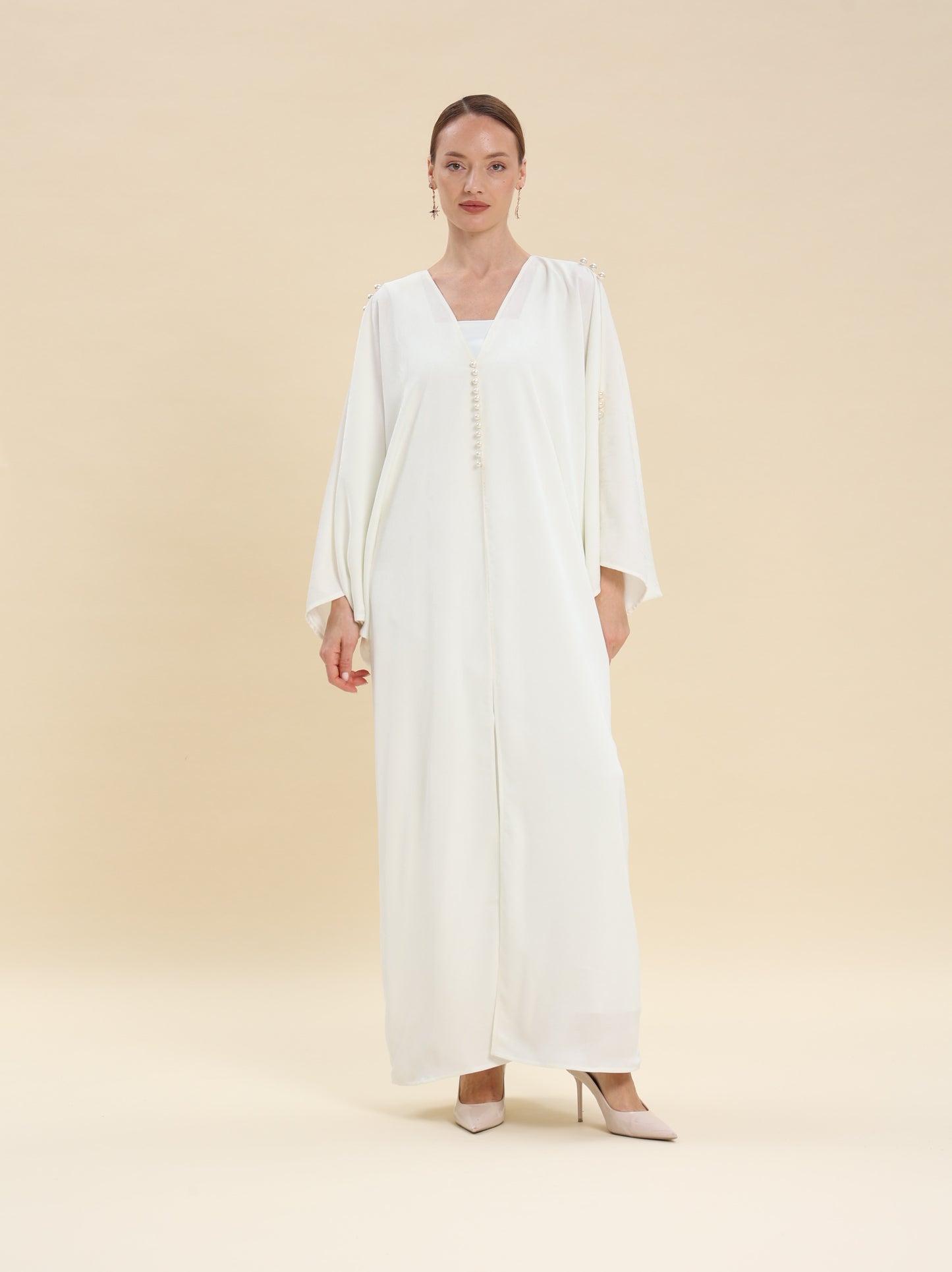 WHITE JAQAURD ABAYA