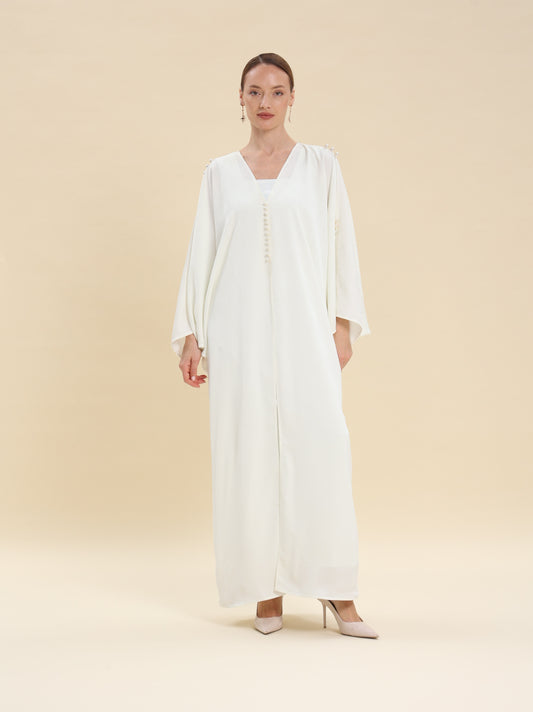 WHITE JAQAURD ABAYA