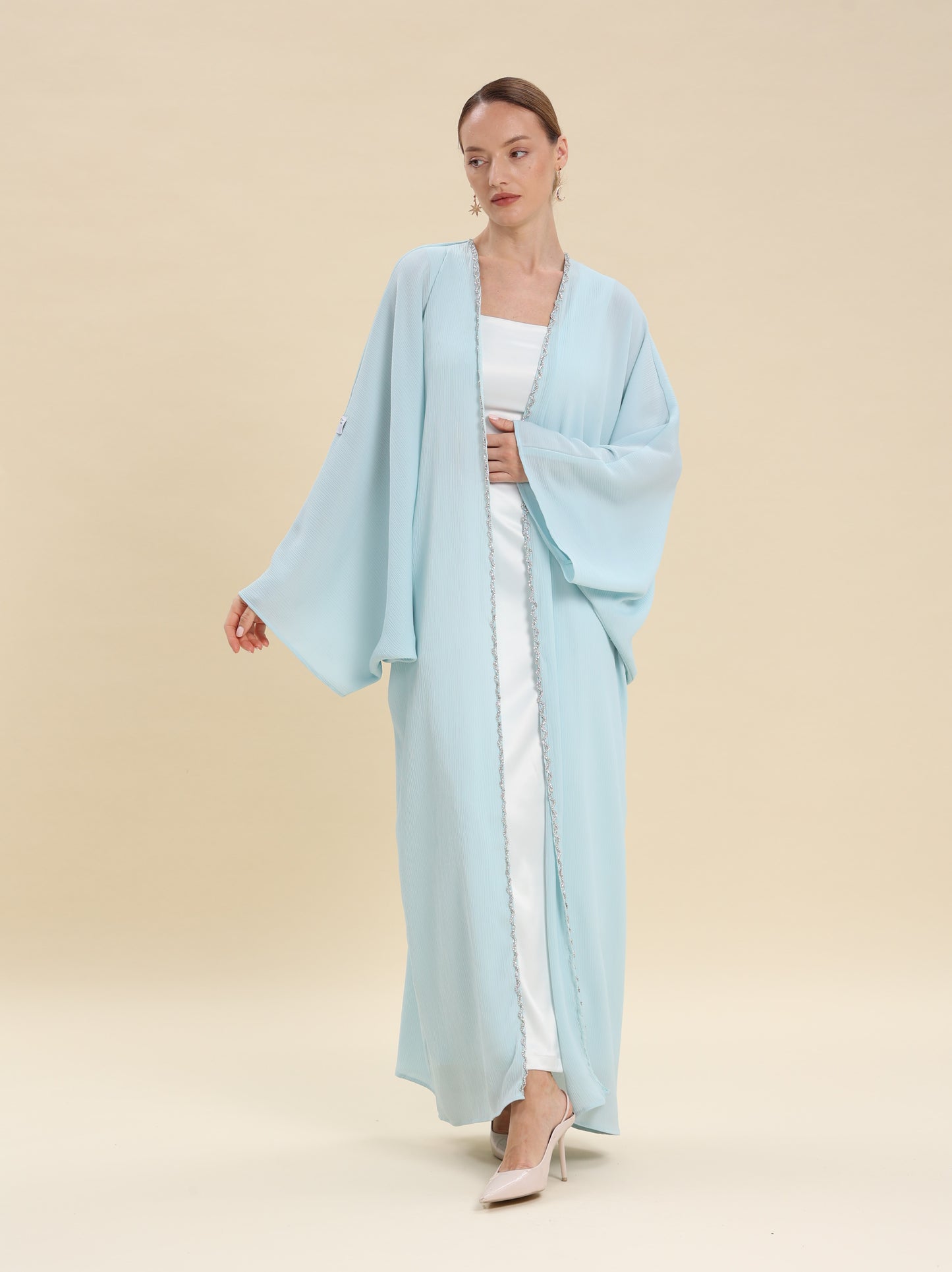 SKY BLUE CRESES CREPE BISHT
