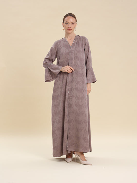 LIGHT COFFE JAQUARD FLARE ABAYA