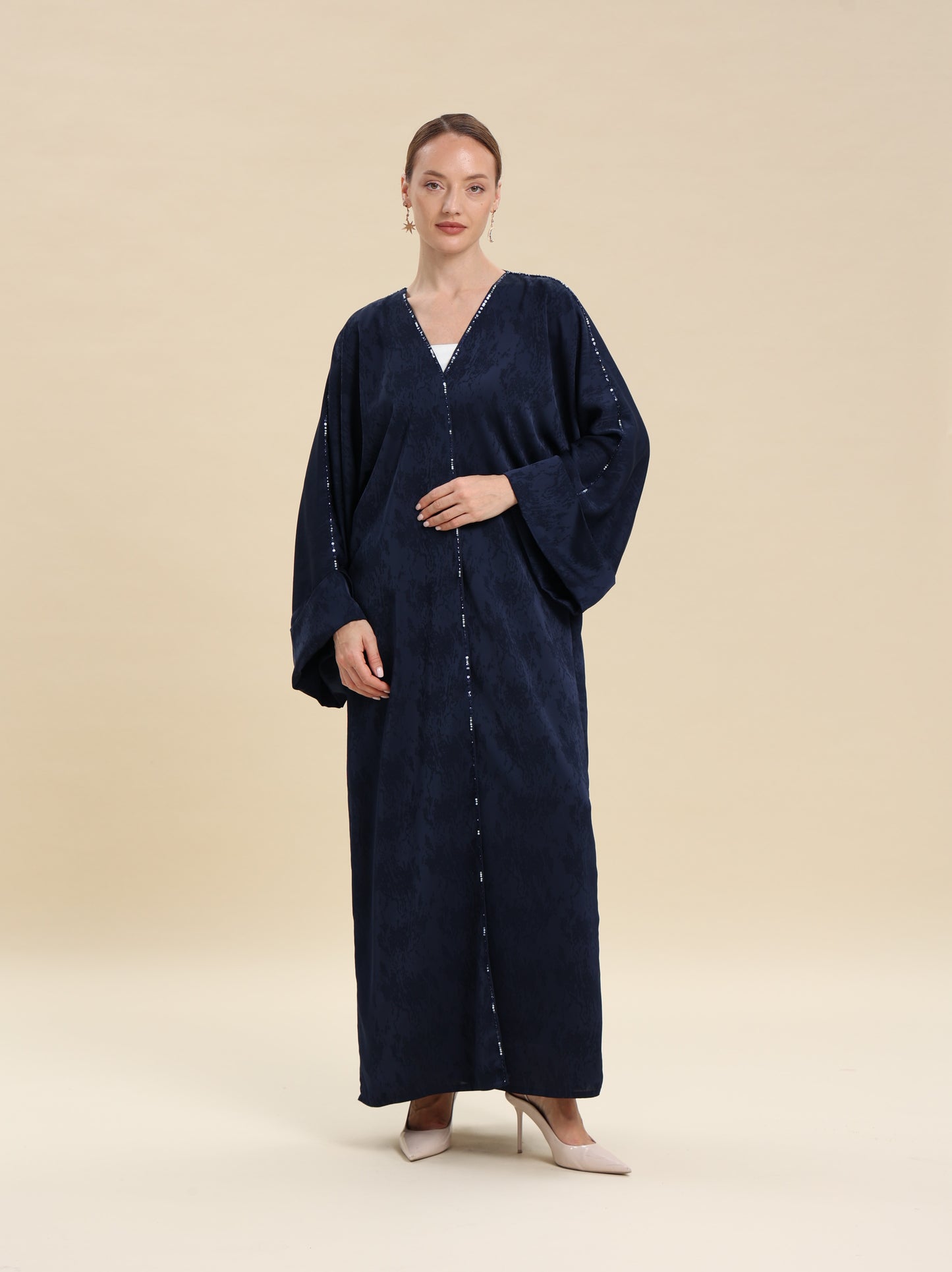 NAVY BLUE JAQUARD ABAYA