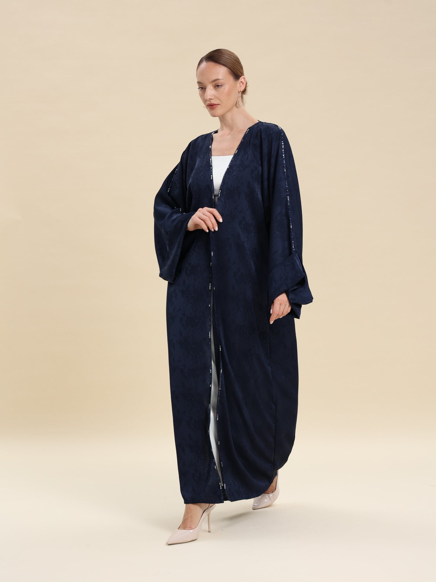 NAVY BLUE JAQUARD ABAYA