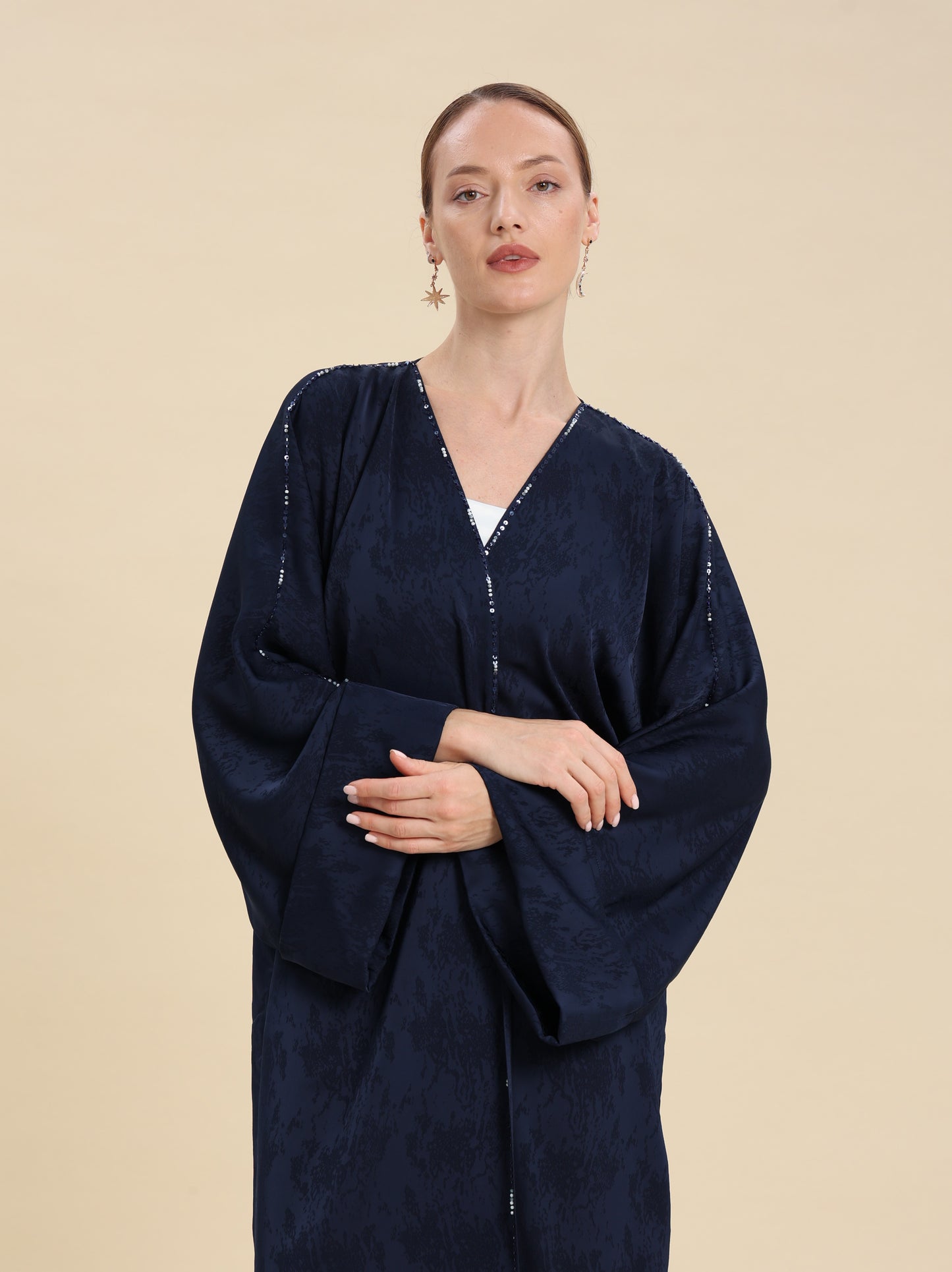 NAVY BLUE JAQUARD ABAYA