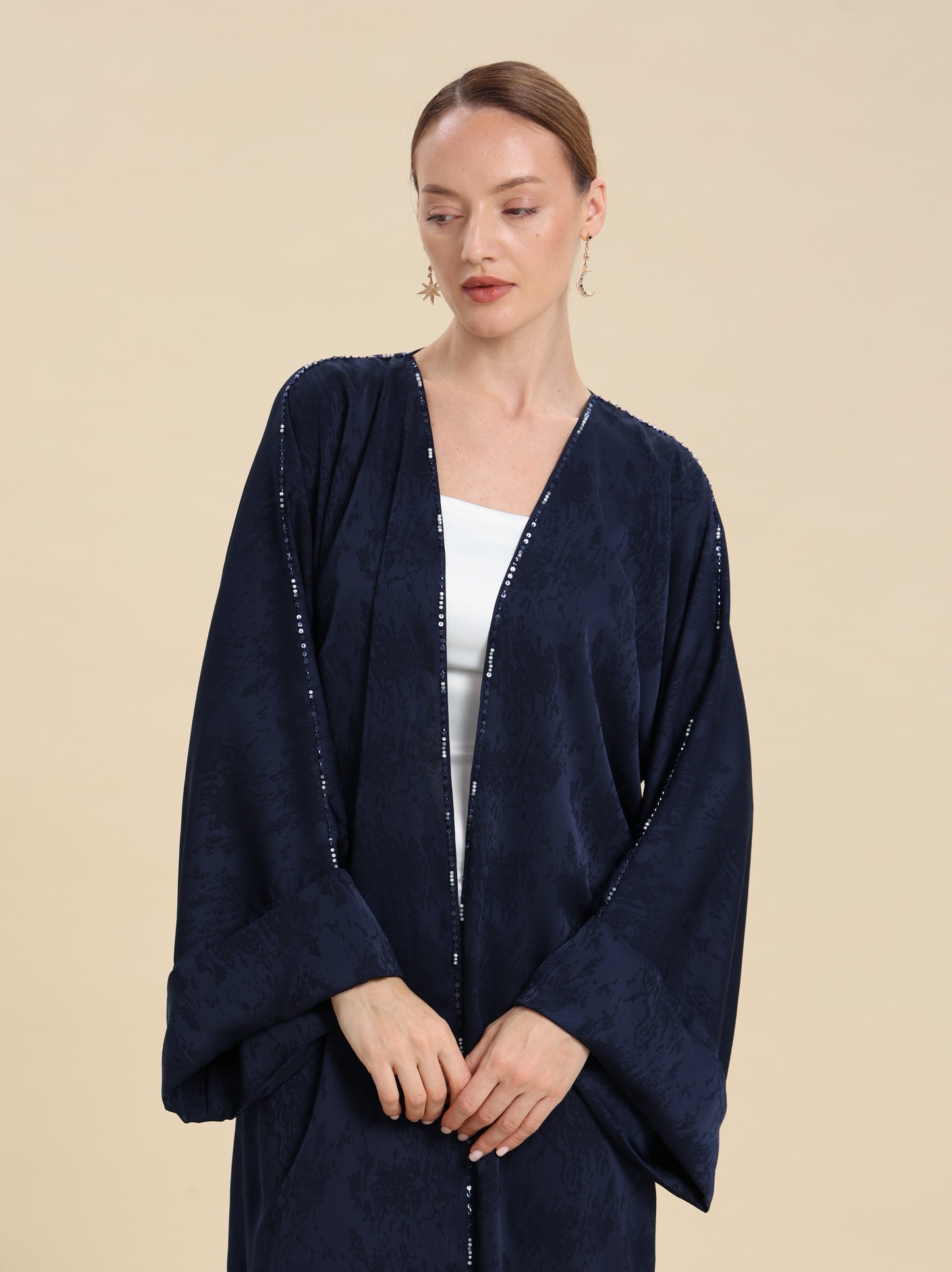 NAVY BLUE JAQUARD ABAYA