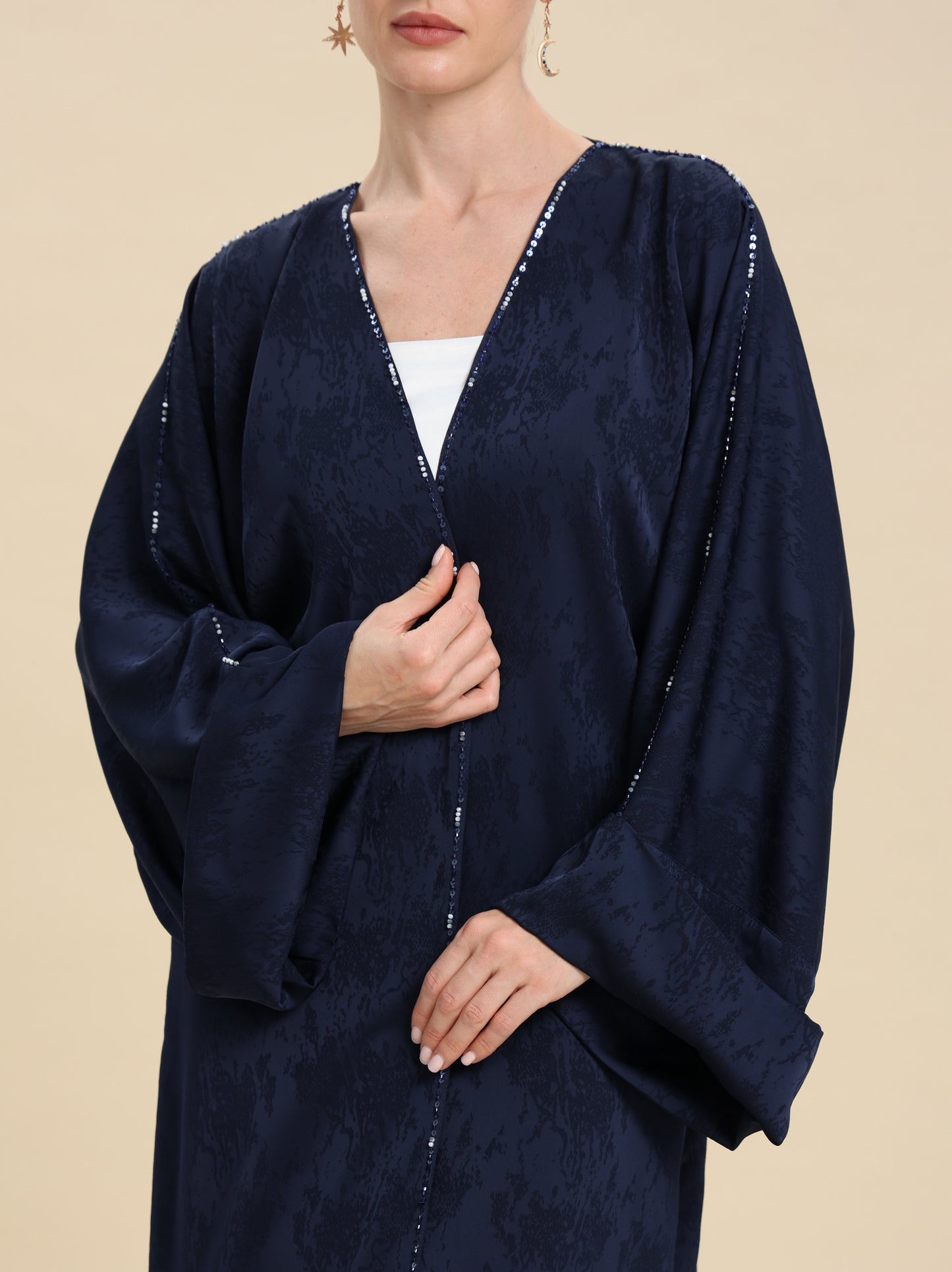 NAVY BLUE JAQUARD ABAYA