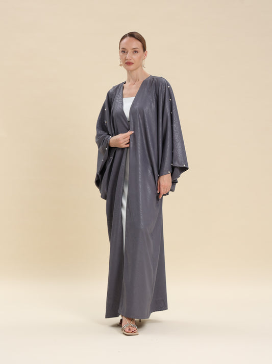 GRAY JAQUARD ABAYA