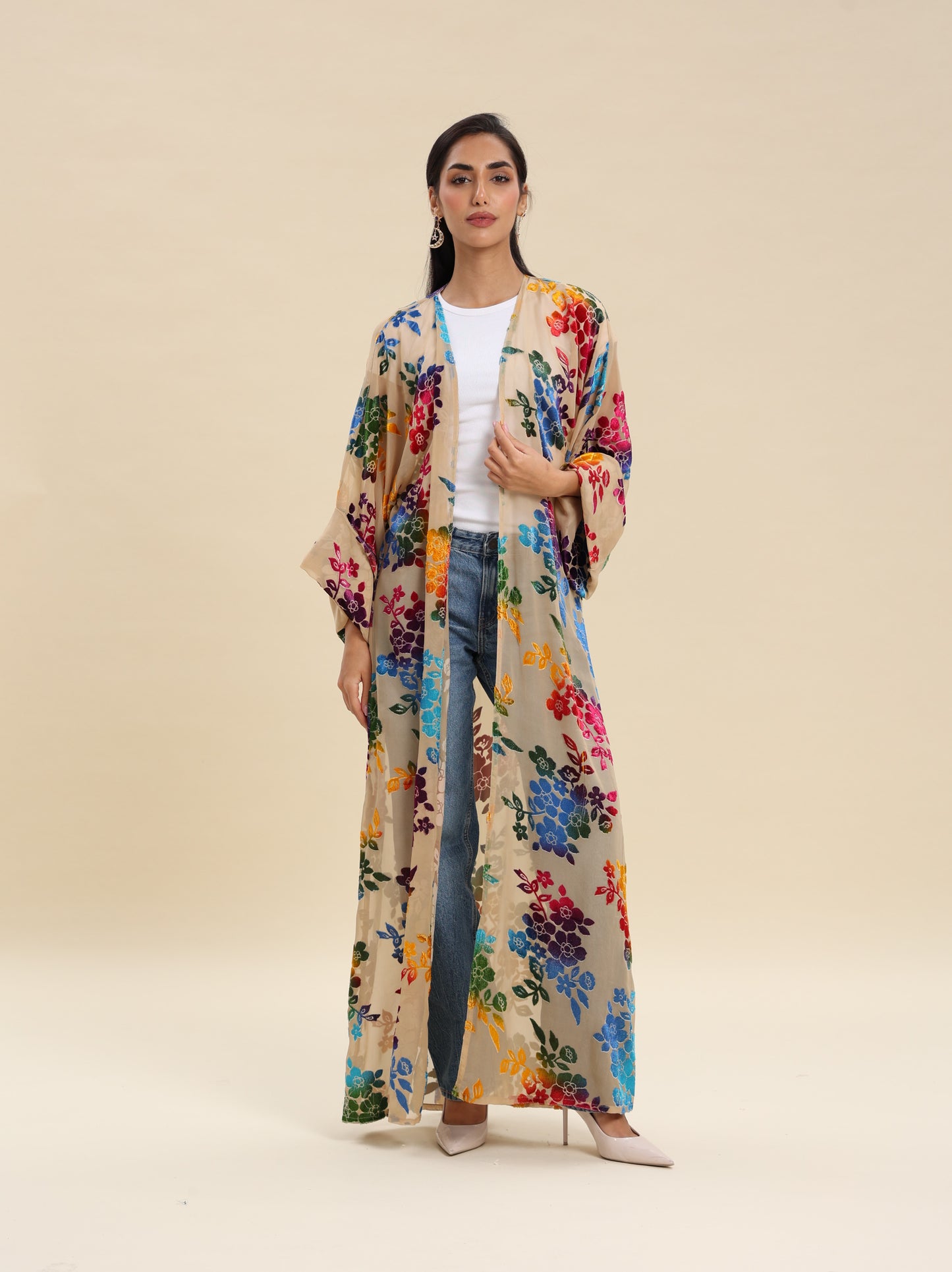 PRINTED CHIFFON JAQUARD VELVET BISHT