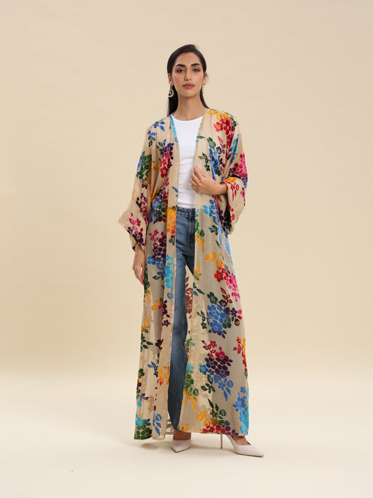 PRINTED CHIFFON JAQUARD VELVET BISHT