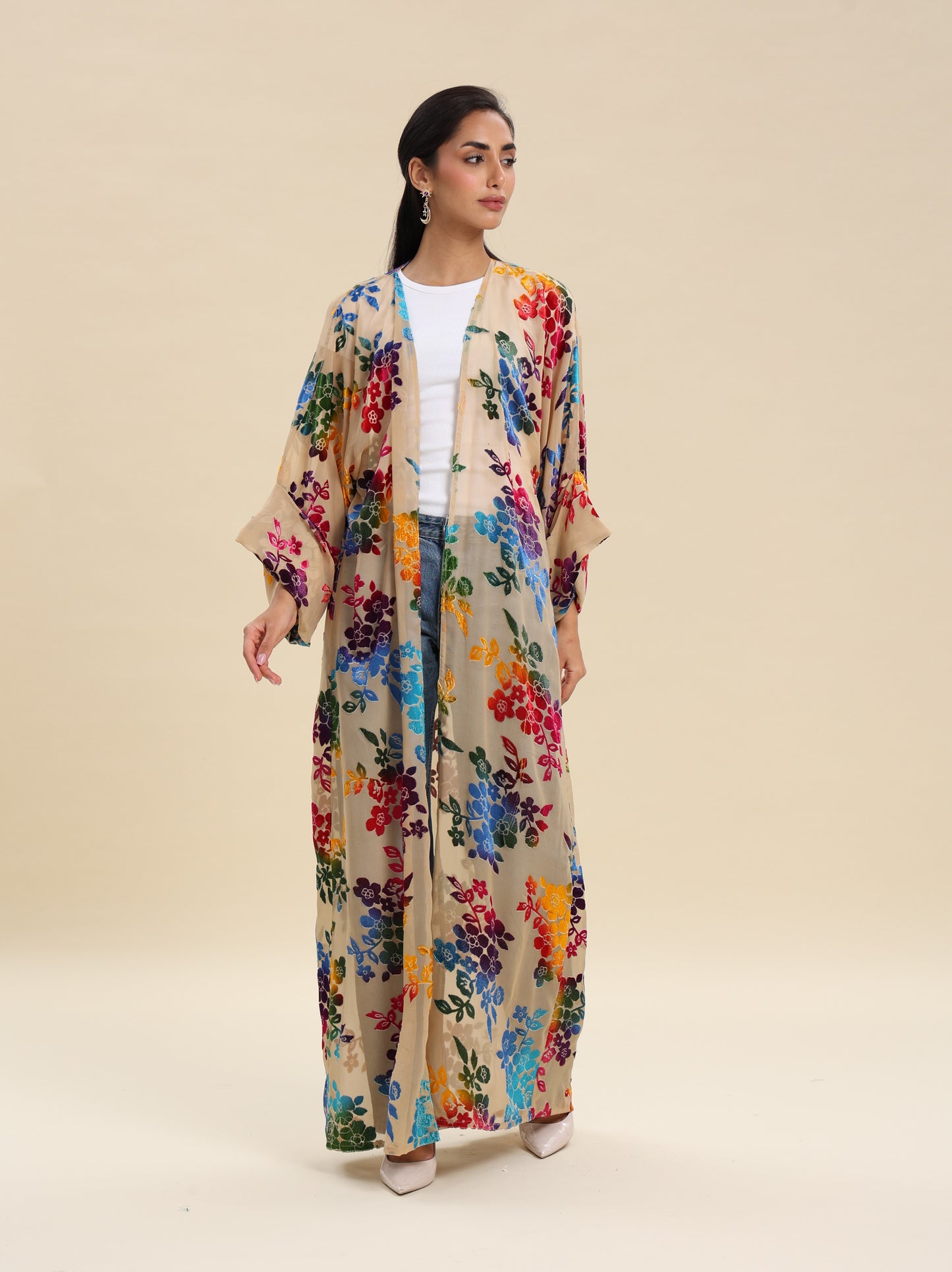 PRINTED CHIFFON JAQUARD VELVET BISHT