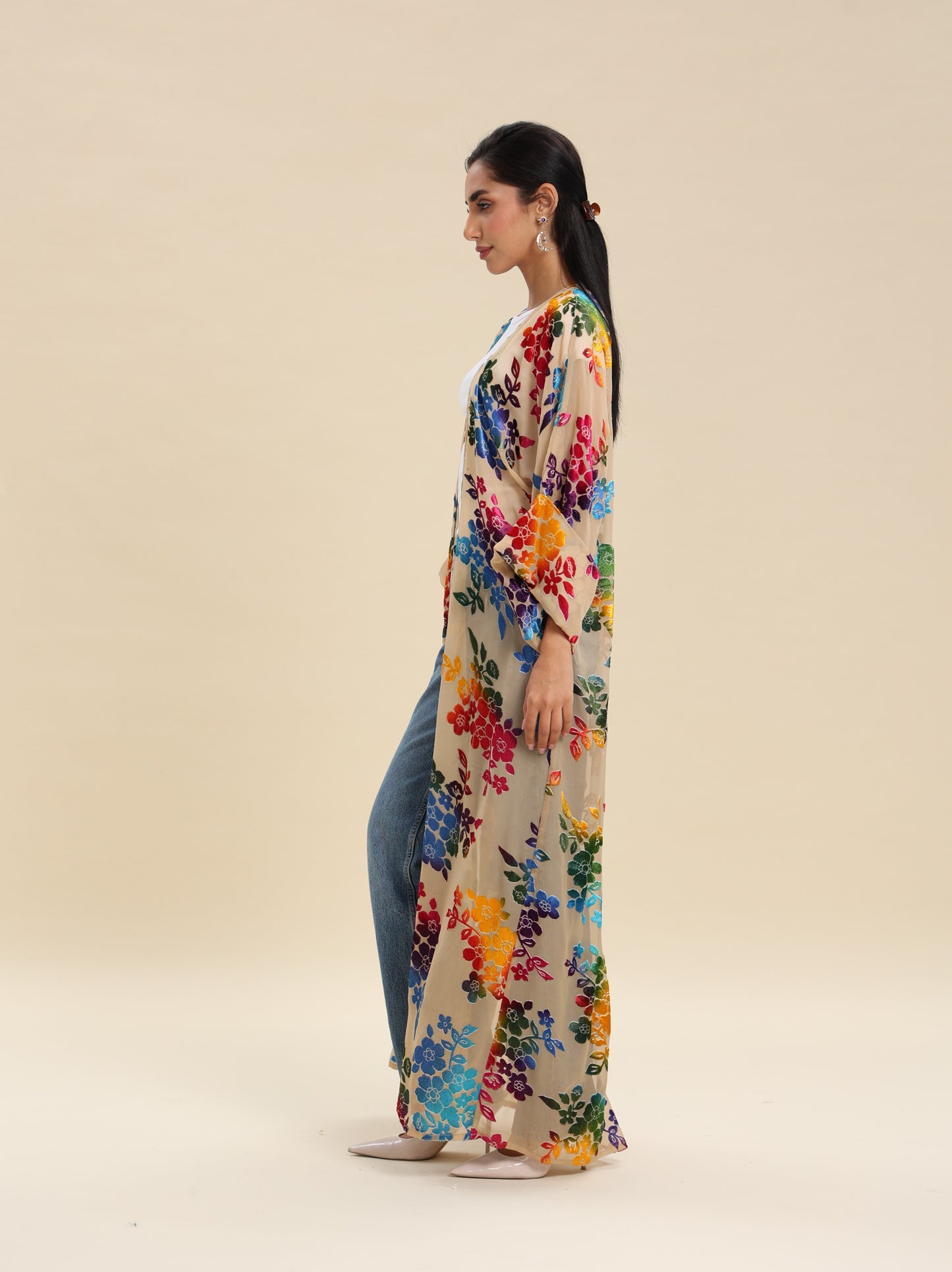 PRINTED CHIFFON JAQUARD VELVET BISHT