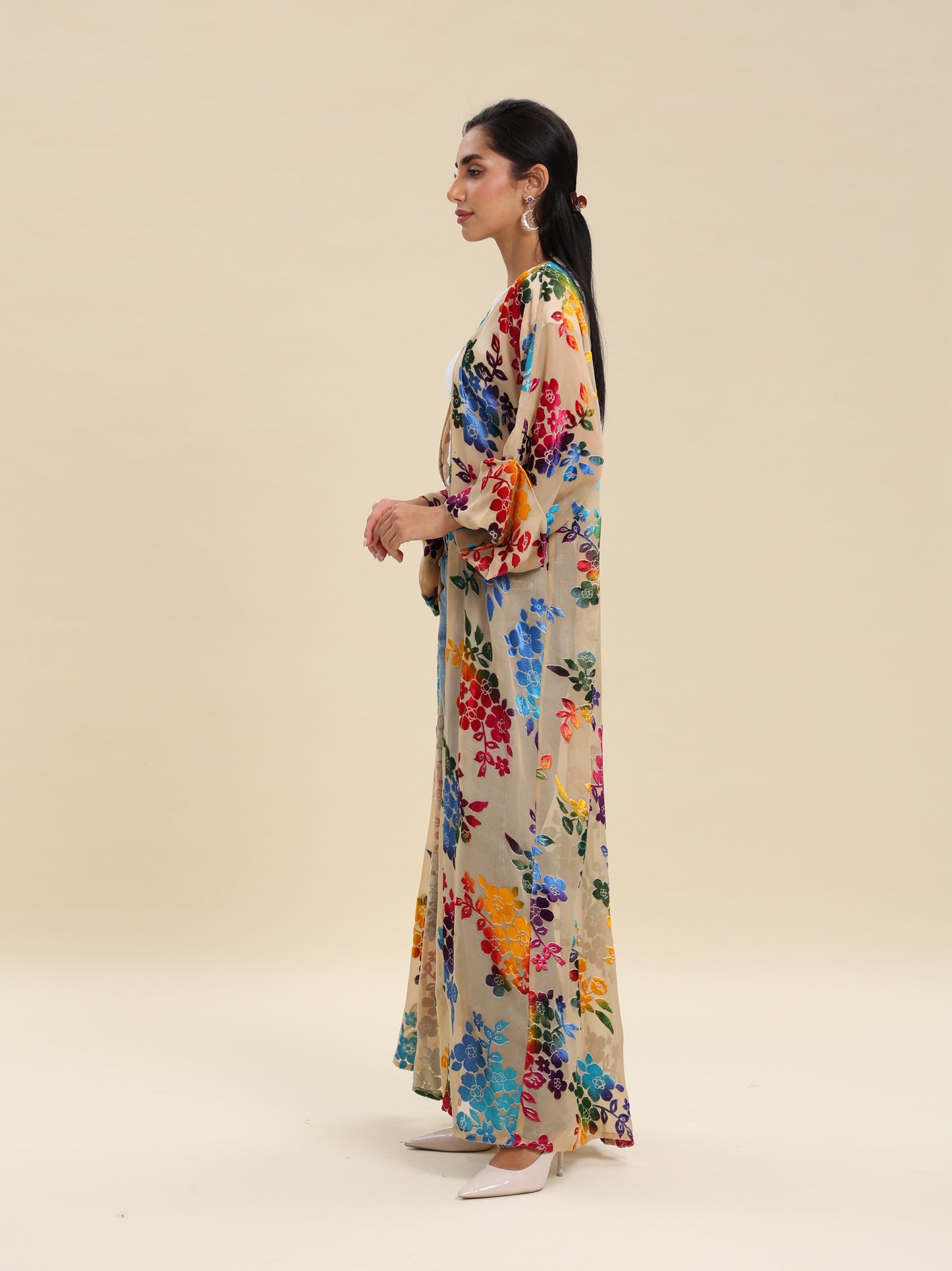 PRINTED CHIFFON JAQUARD VELVET BISHT